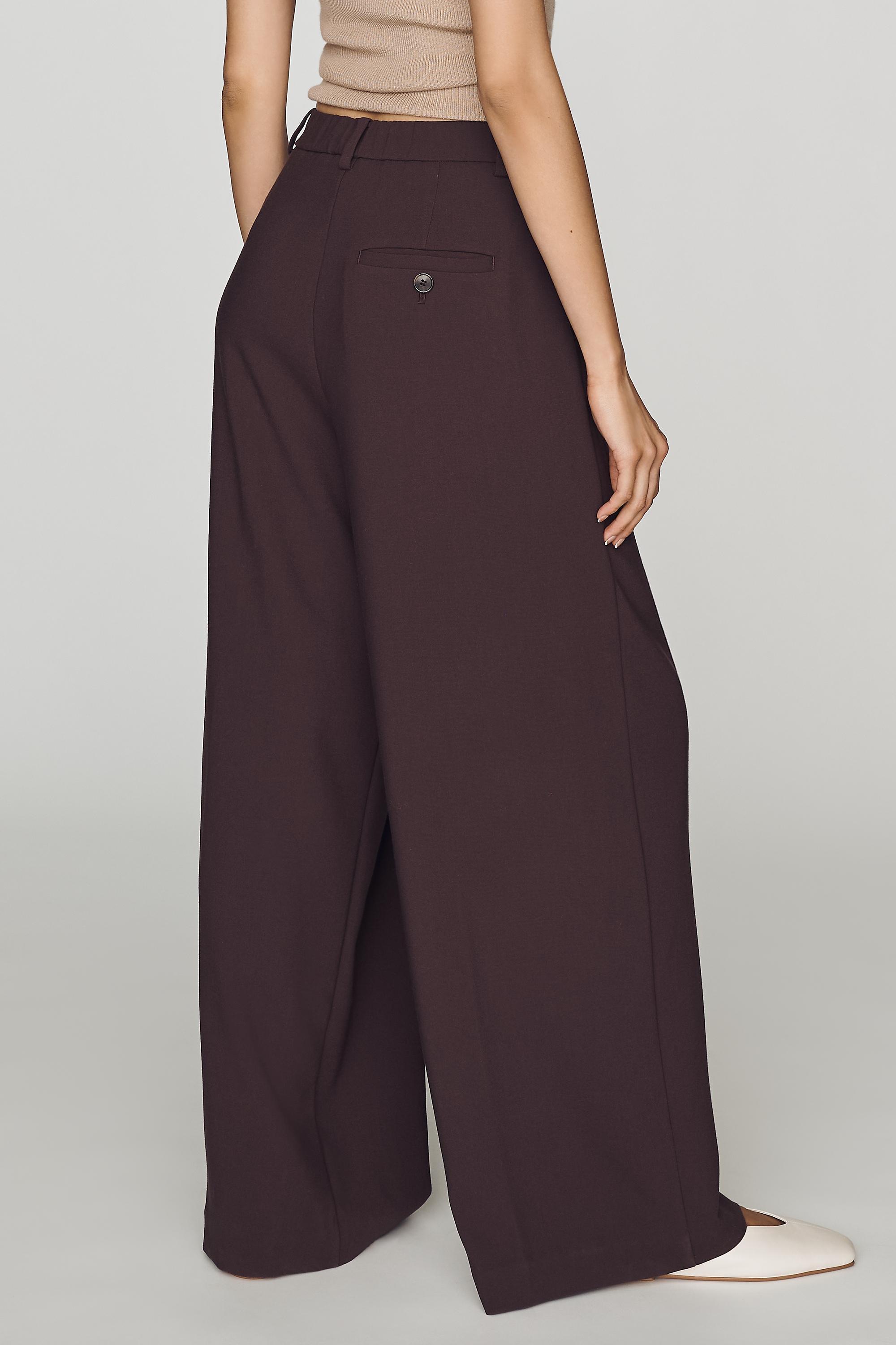 The Avery Wide-Leg Pleated Trousers by Maeve, Women, Brown, large image number 3