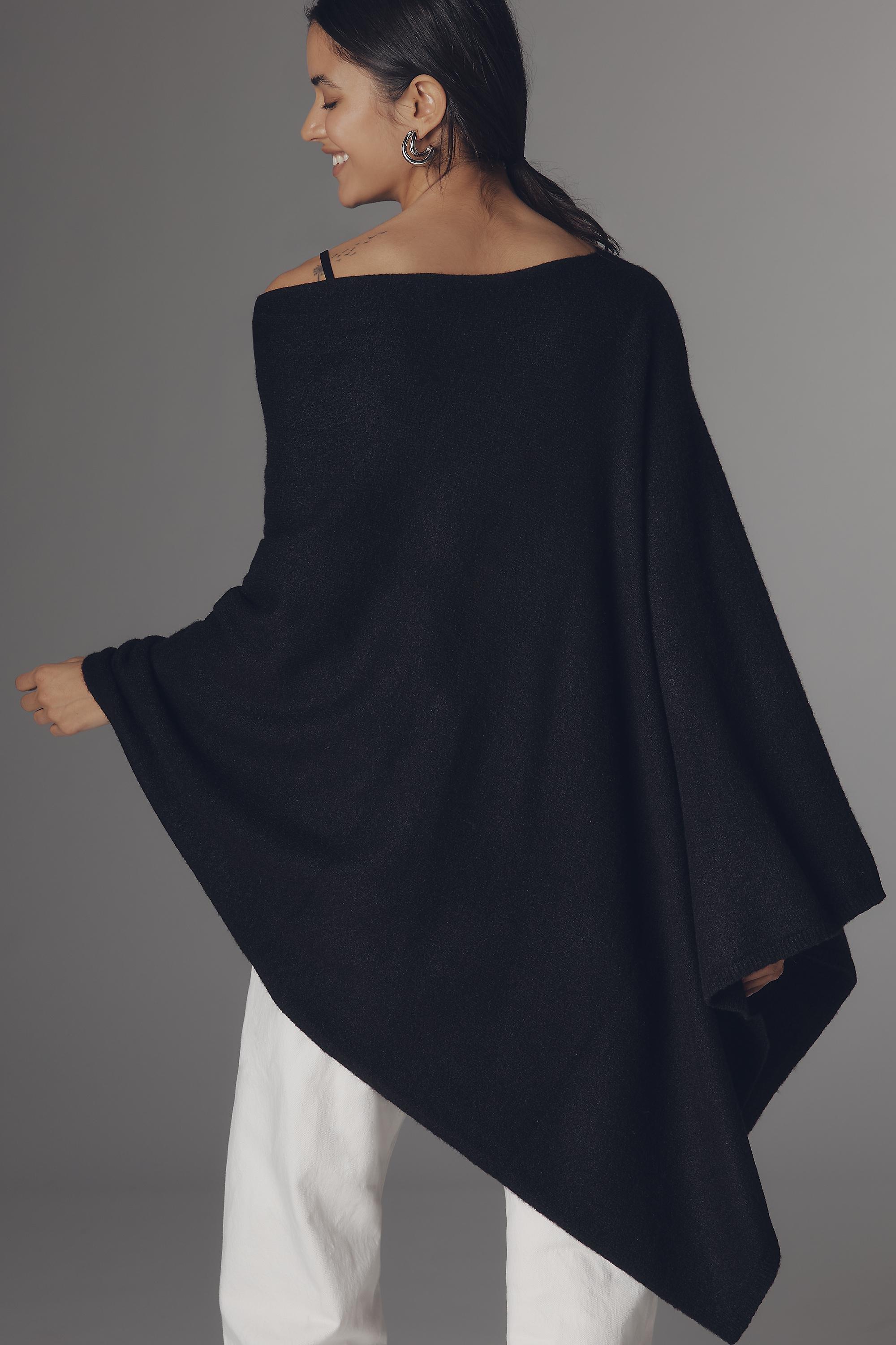 Lightweight Knit Poncho, Black, A501_0001, large image number 1