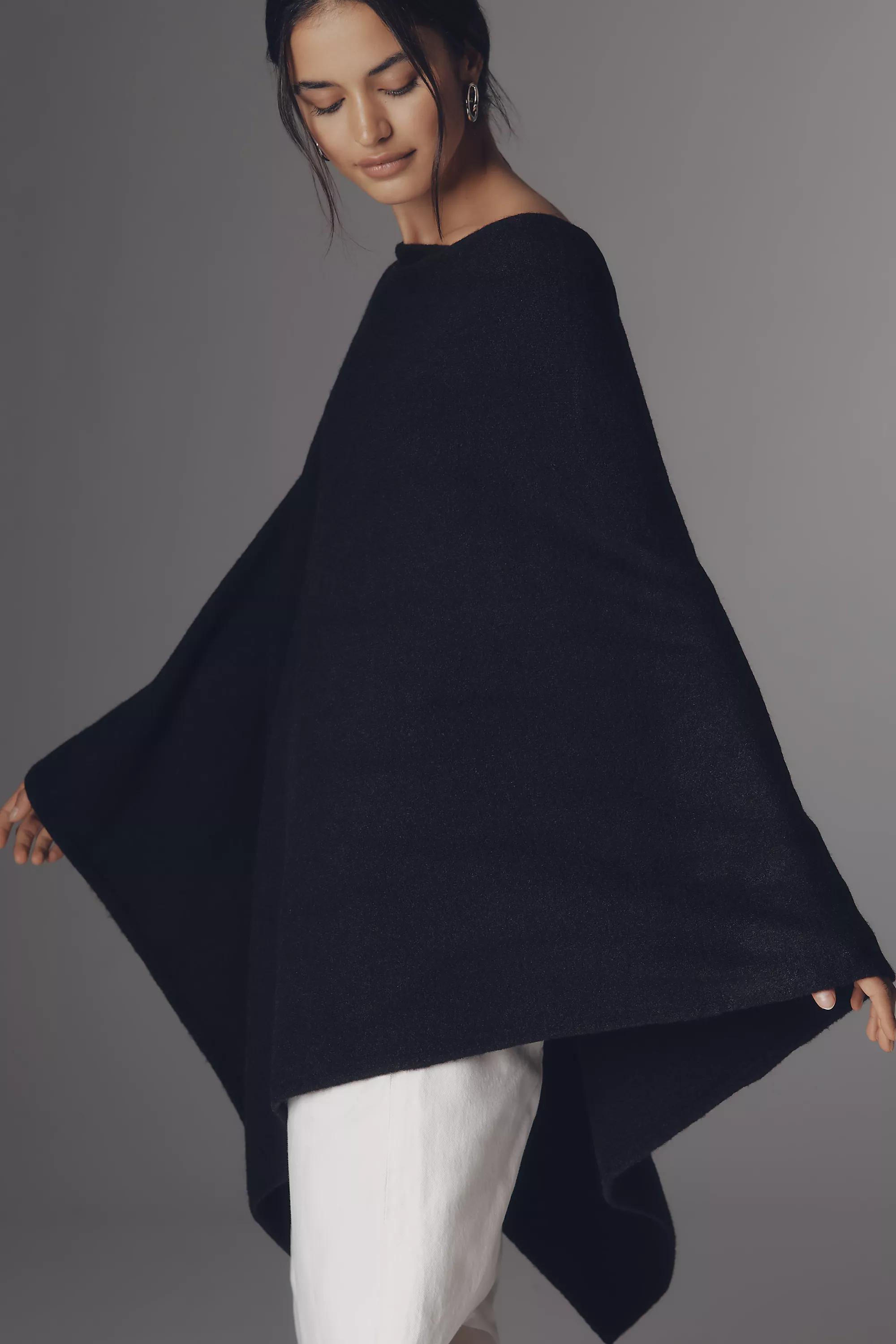 Lightweight Knit Poncho, Black, A501_0001, large image number 2
