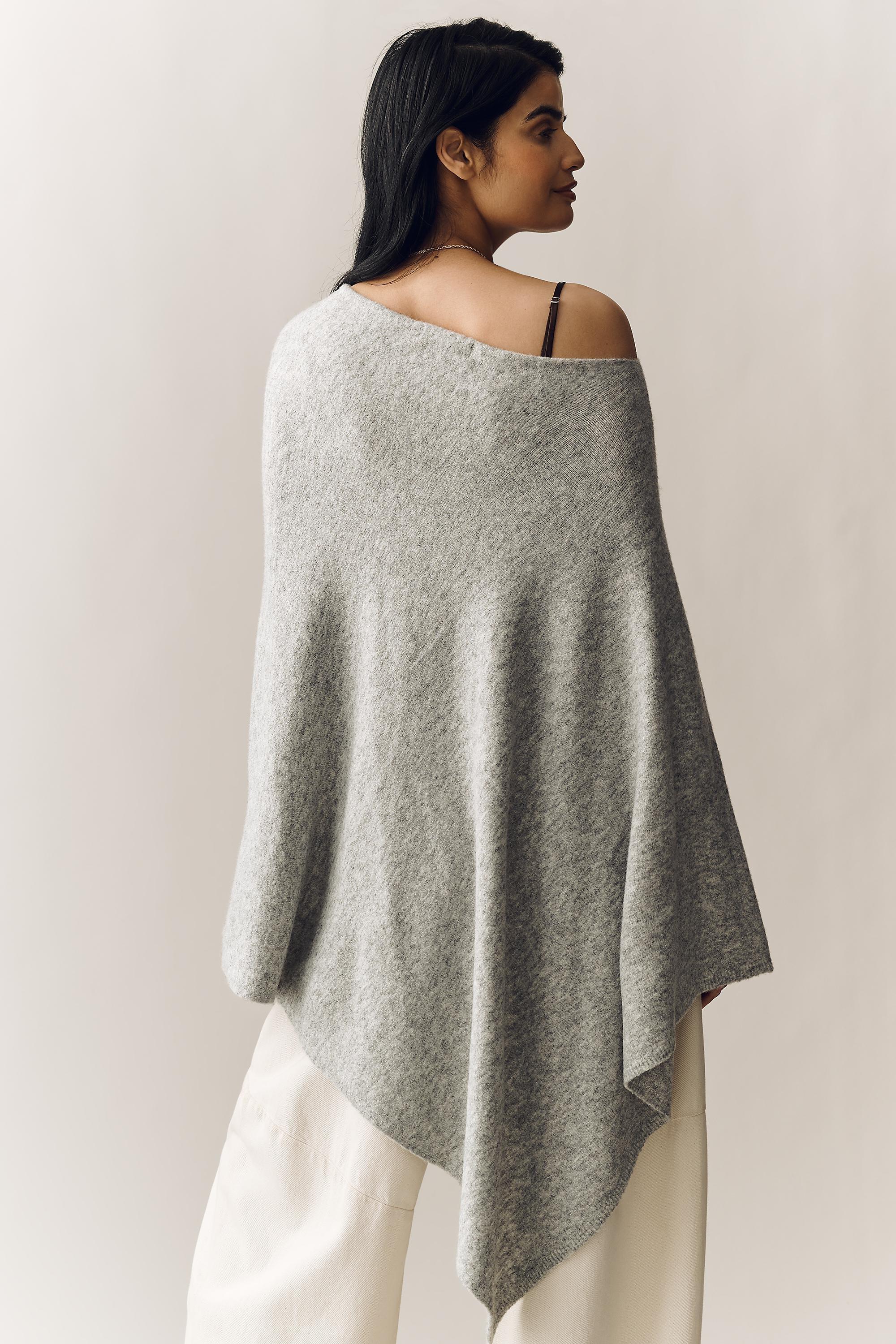 Lightweight Knit Poncho, Grey, A501_0004, medium
