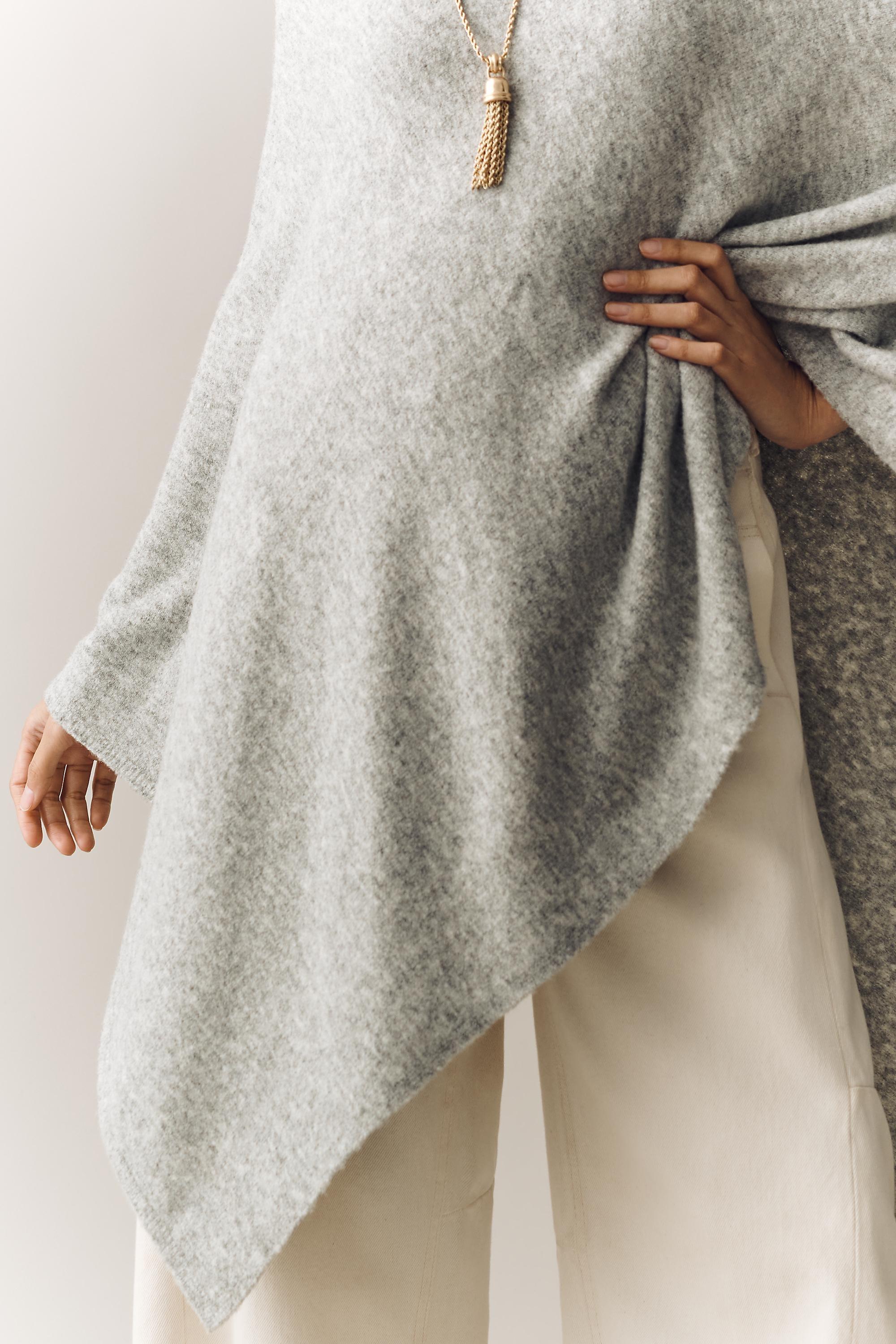 Lightweight Knit Poncho, Grey, A501_0004, large image number 3