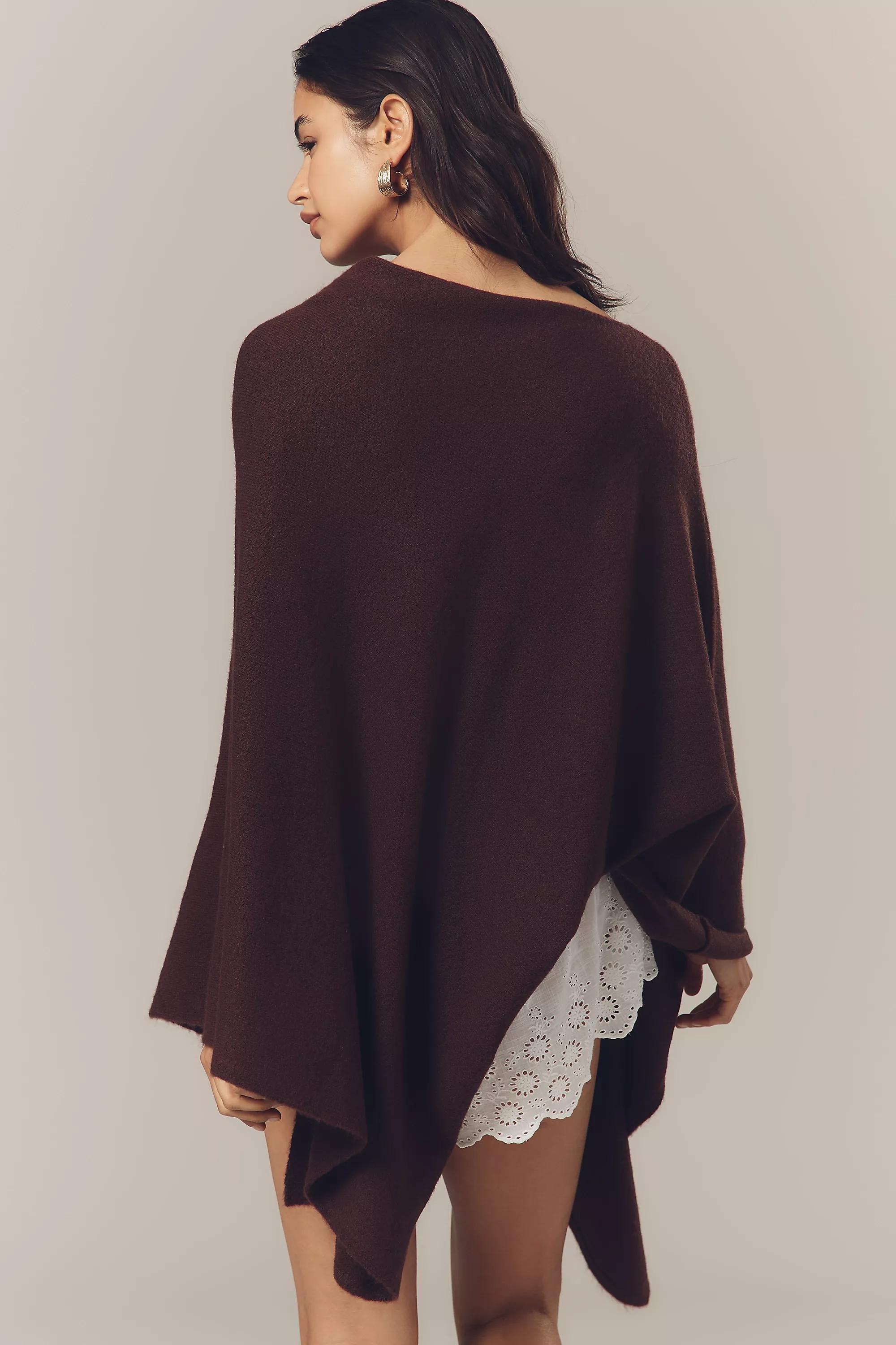Flat White Lightweight Knit Poncho, Brown, A501_0021, large image number 2