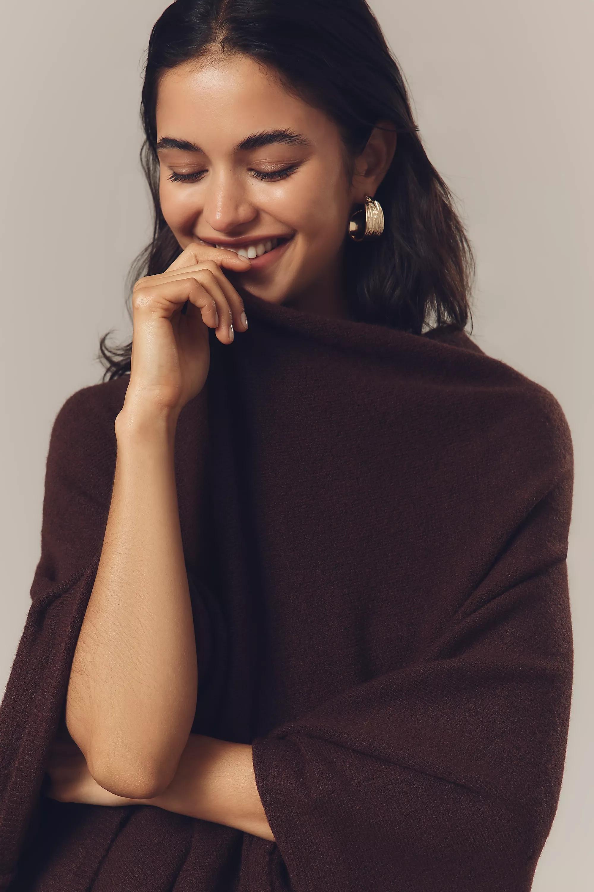 Flat White Lightweight Knit Poncho, Brown, A501_0021, large image number 4
