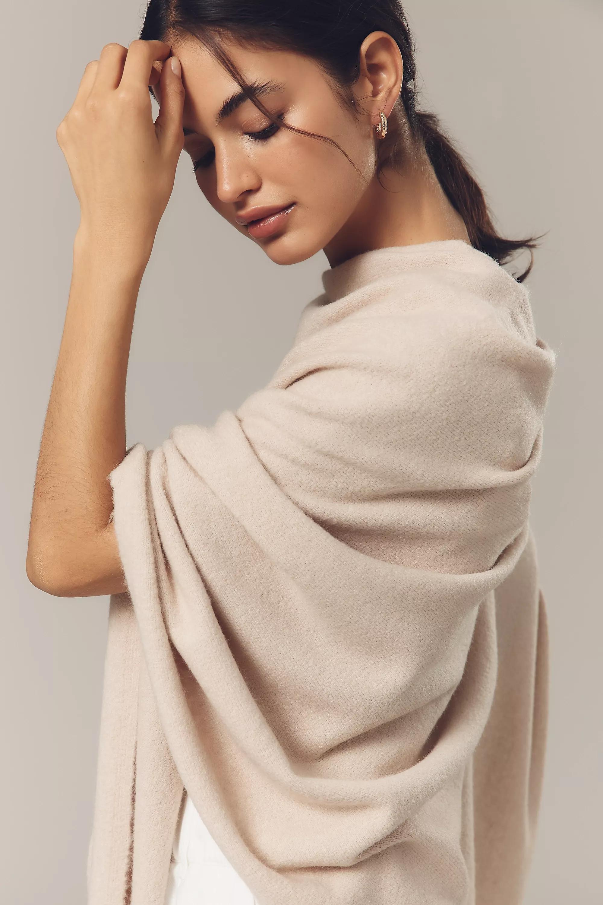 Flat White Lightweight Knit Poncho, Red, A501_0065, large image number 4