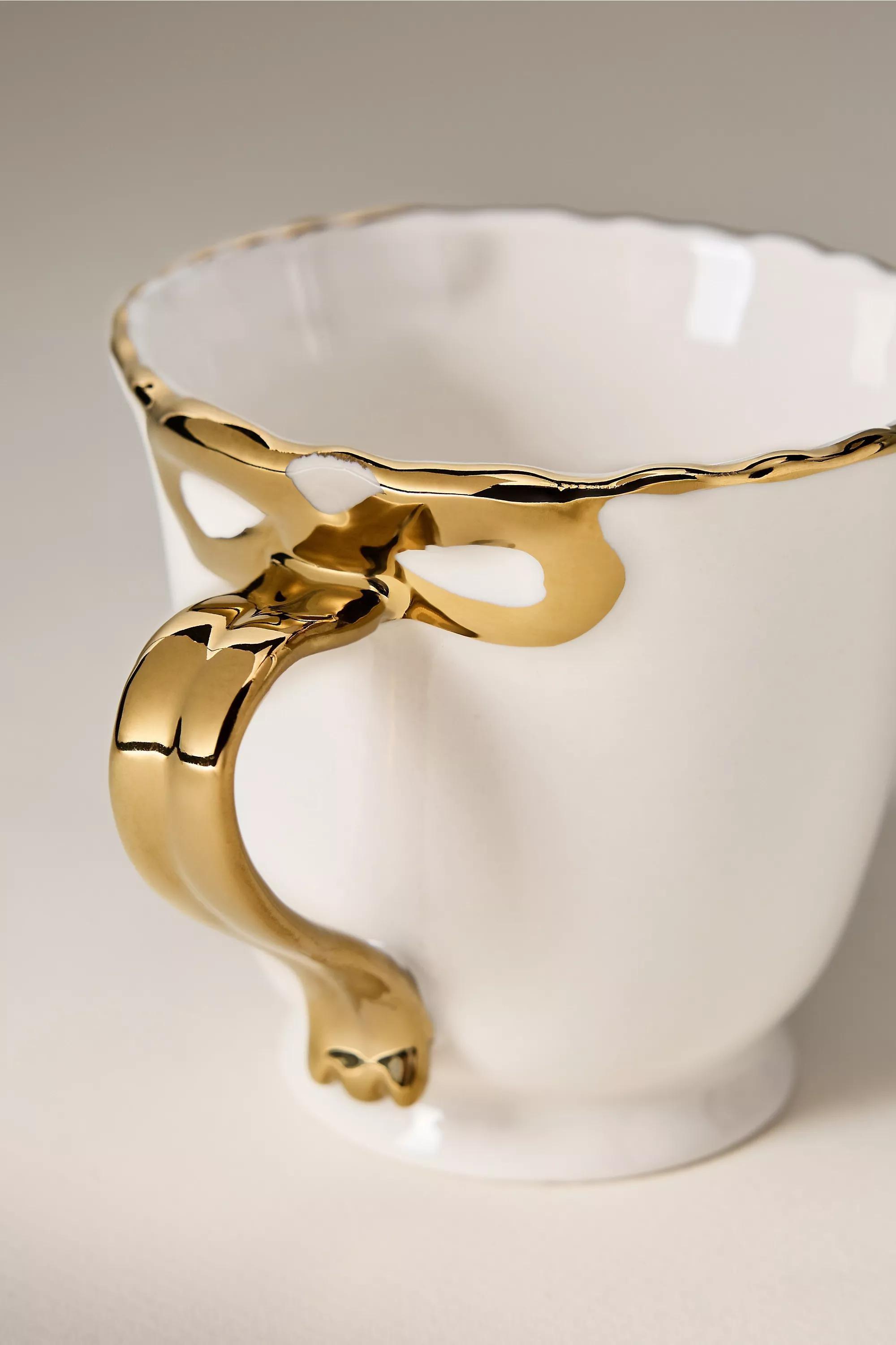 Benedita Bow Stoneware Mug, Gold, A501_0070, large image number 4