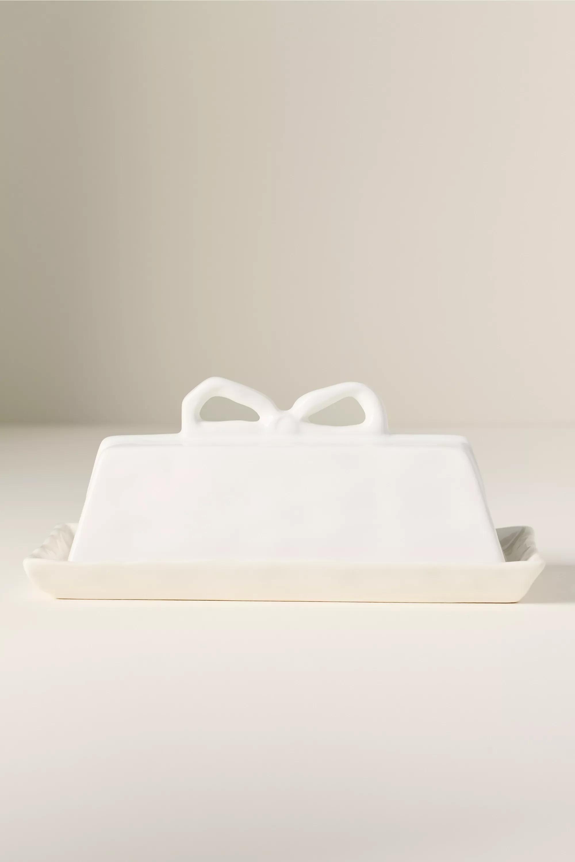 Benedita Bow Ceramic Stoneware Butter Dish, White, A501_0010, large image number 0