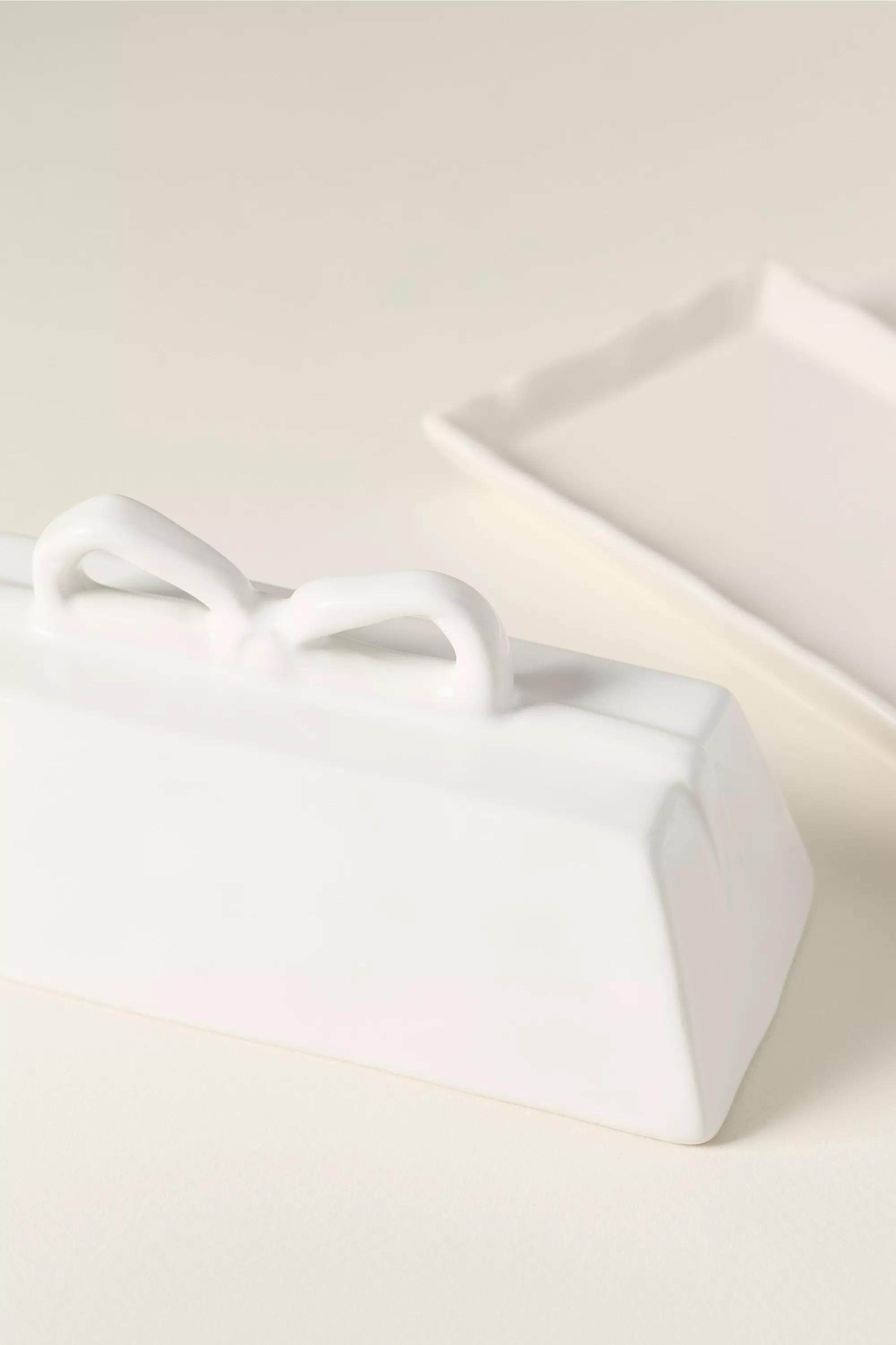 Benedita Bow Ceramic Stoneware Butter Dish, White, A501_0010, large image number 1