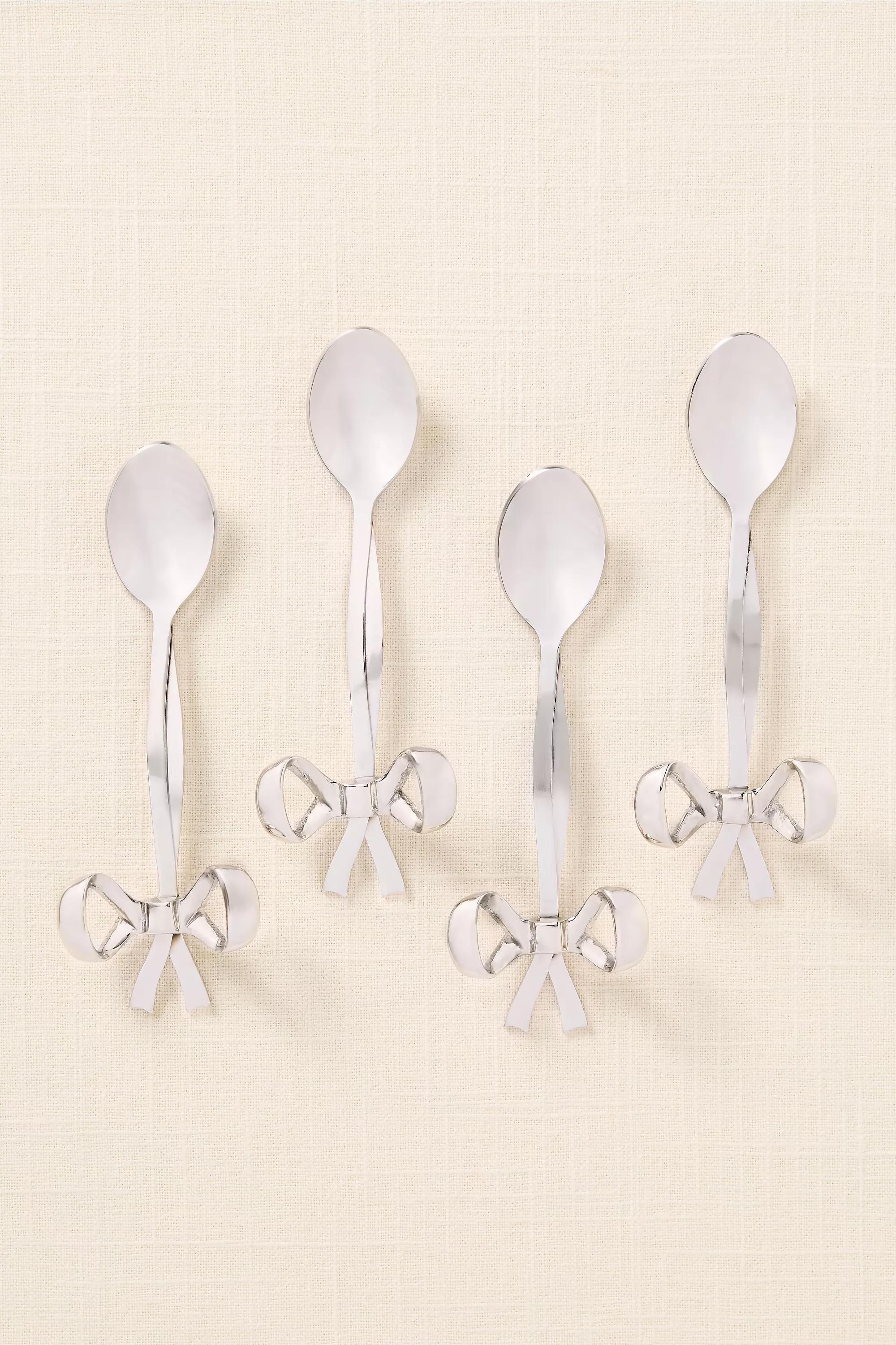 Benedita Stainless Steel Bow Teaspoons, Set Of 4, Silver, A501_0007, large image number 0