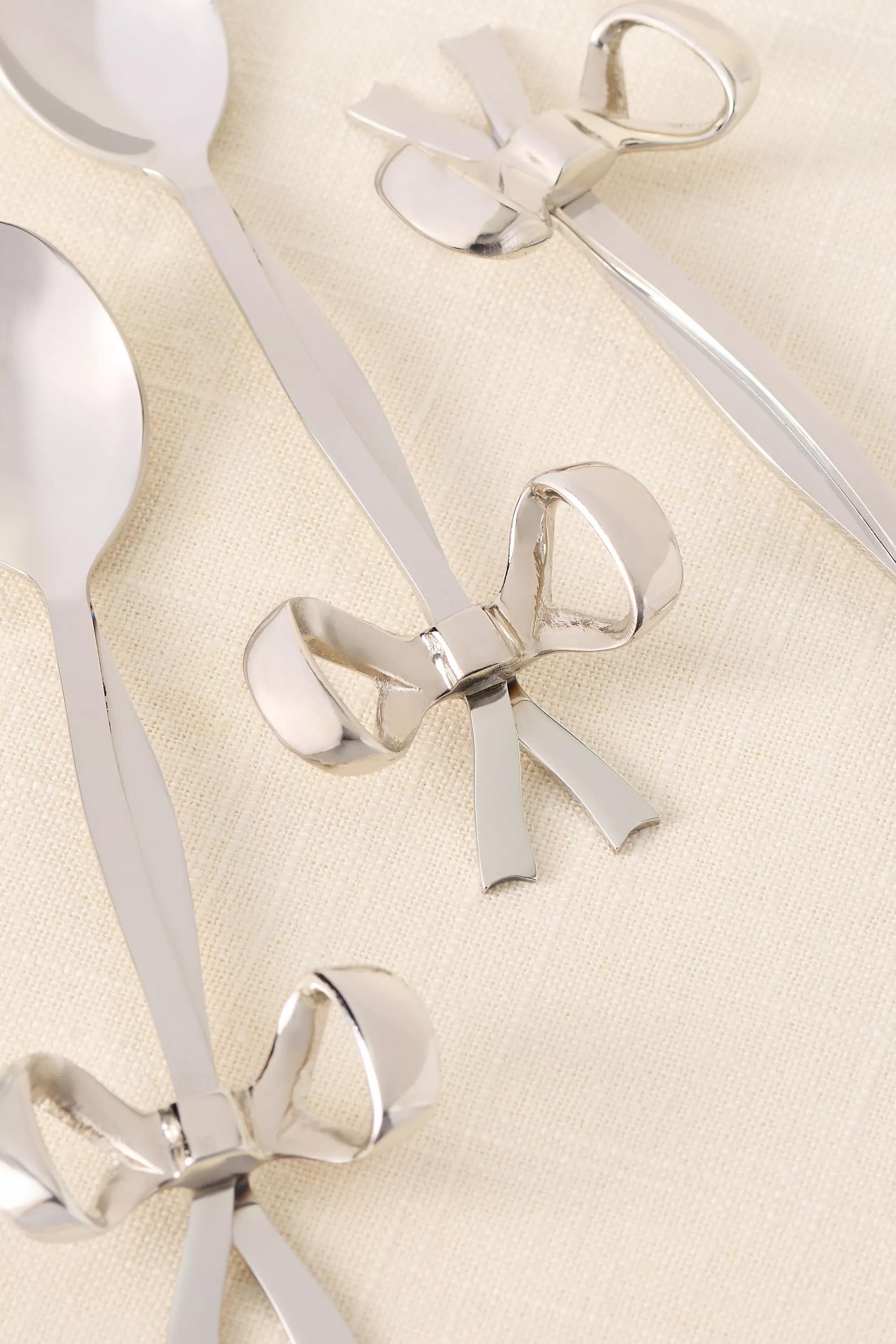 Benedita Stainless Steel Bow Teaspoons, Set Of 4, Silver, A501_0007, large image number 2