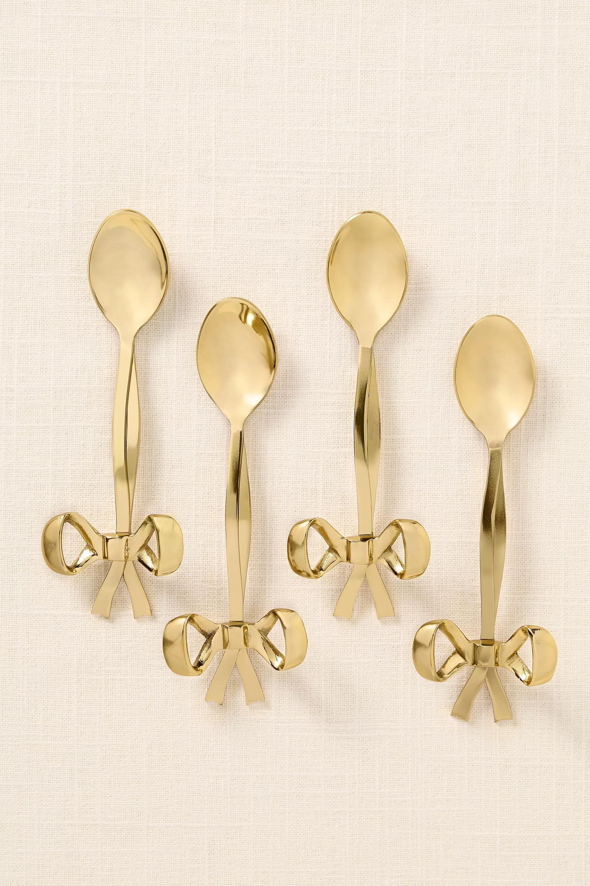 Benedita Stainless Steel Bow Teaspoons, Set Of 4, Gold, A501_0070, medium