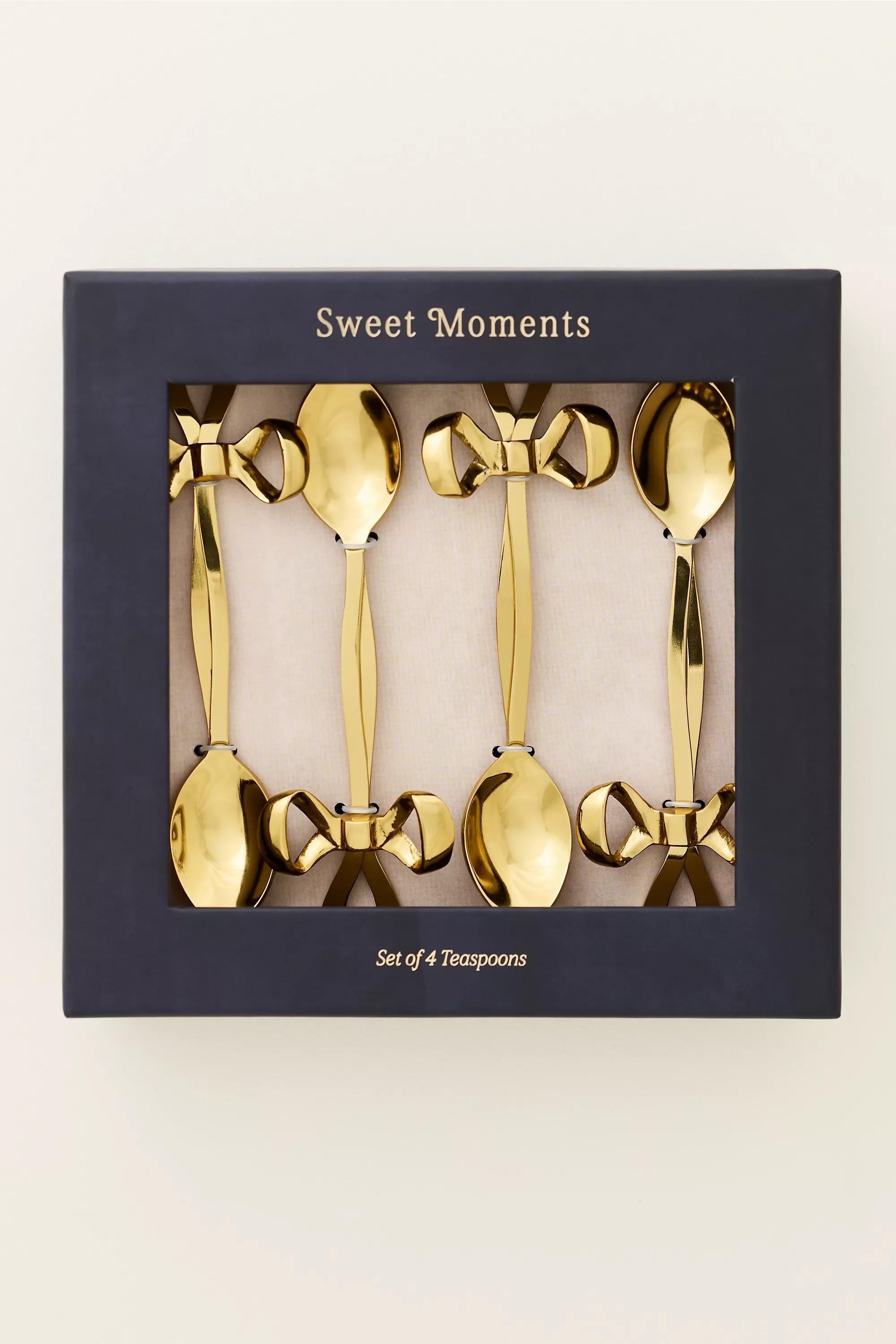 Benedita Stainless Steel Bow Teaspoons, Set Of 4, Gold, A501_0070, large image number 1