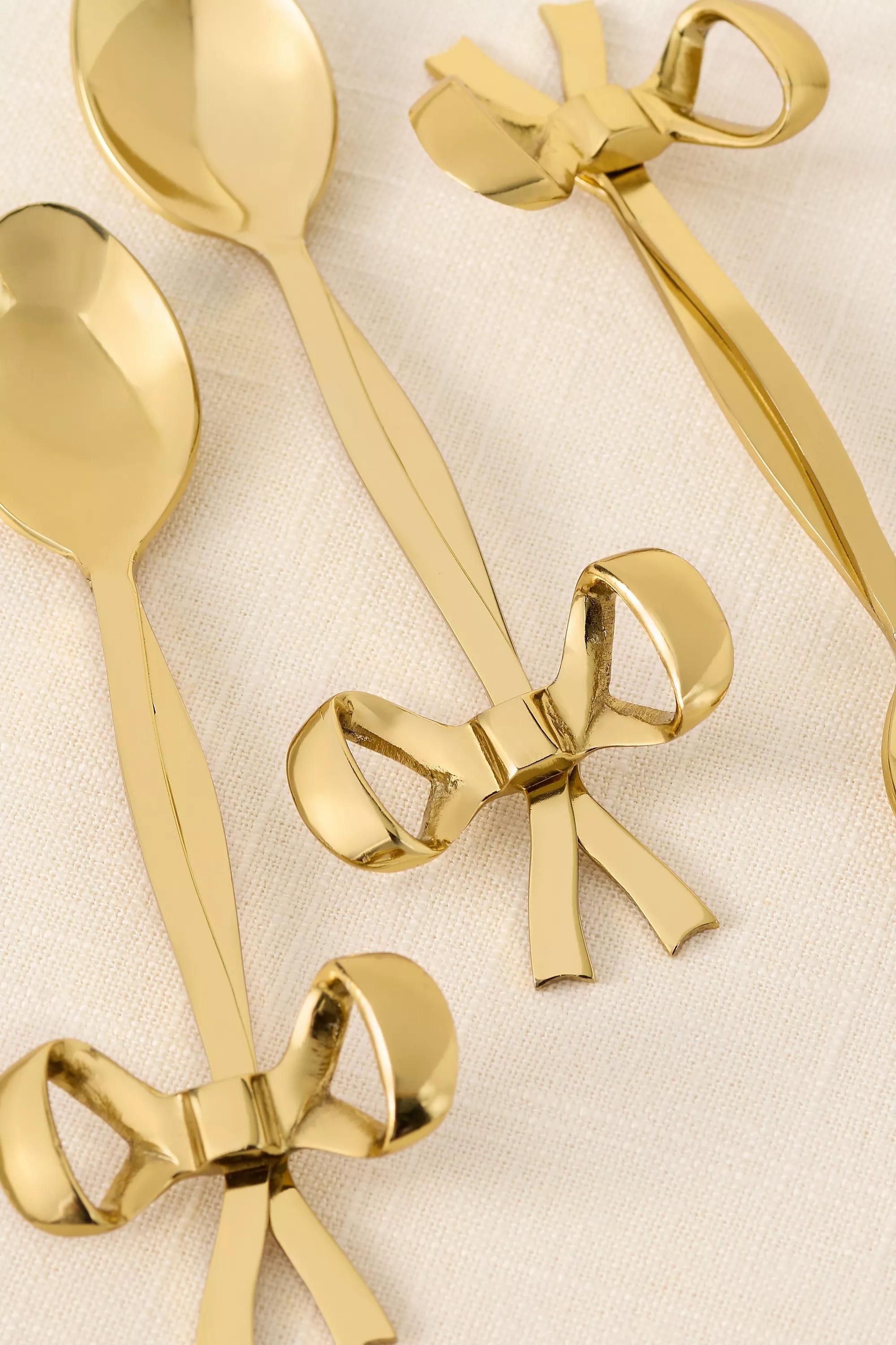 Benedita Stainless Steel Bow Teaspoons, Set Of 4, Gold, A501_0070, large image number 2