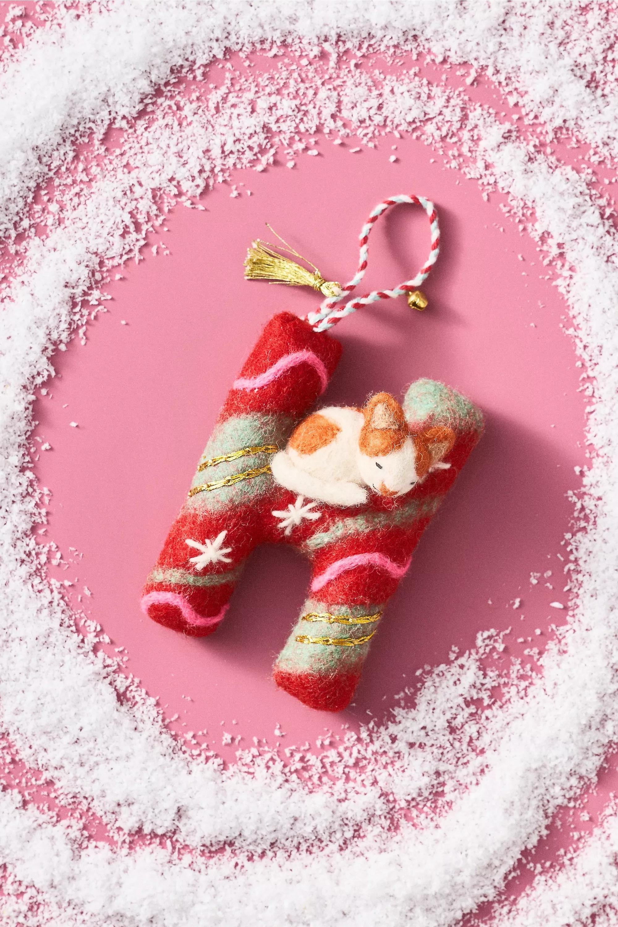 H Forest Friends Monogram Wool Felt Ornament, A501_0908, medium