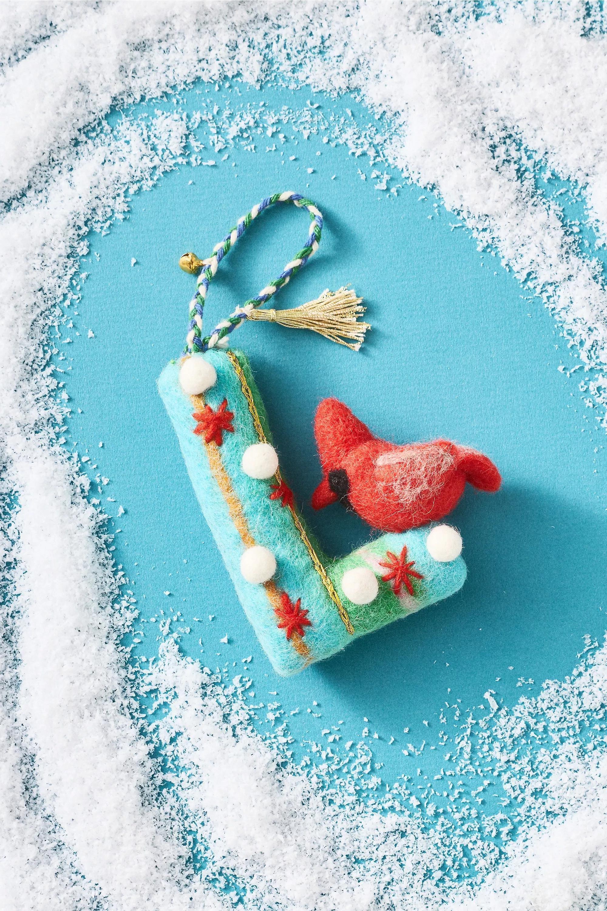 L Forest Friends Monogram Wool Felt Ornament, A501_0912, large image number 0