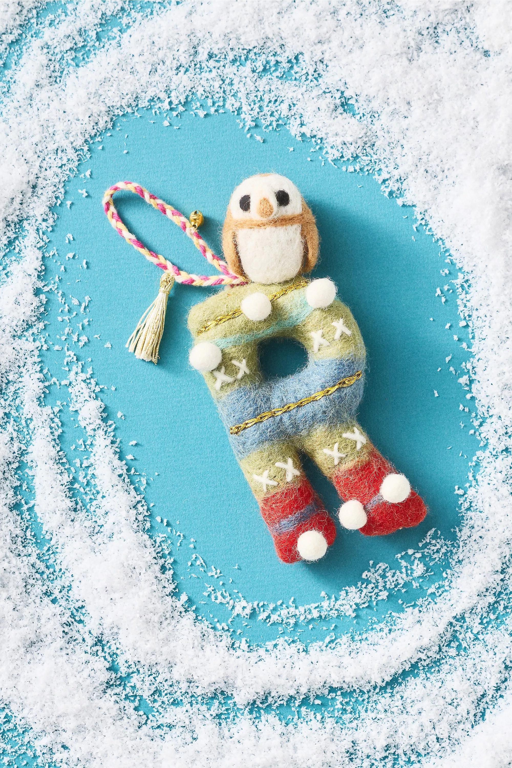 R Forest Friends Monogram Wool Felt Ornament, A501_0918, large image number 0