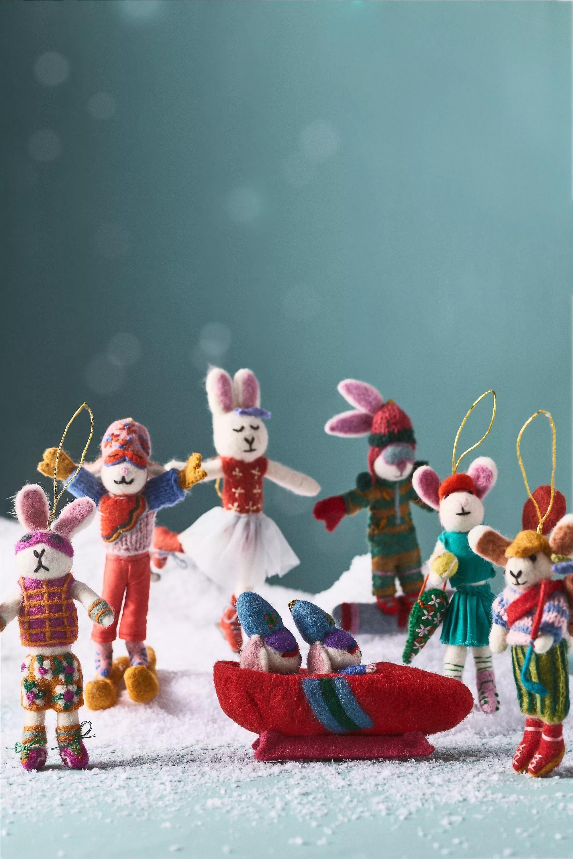 Sporty Bunny Felt Ornament, Blue, A501_0049, large image number 1