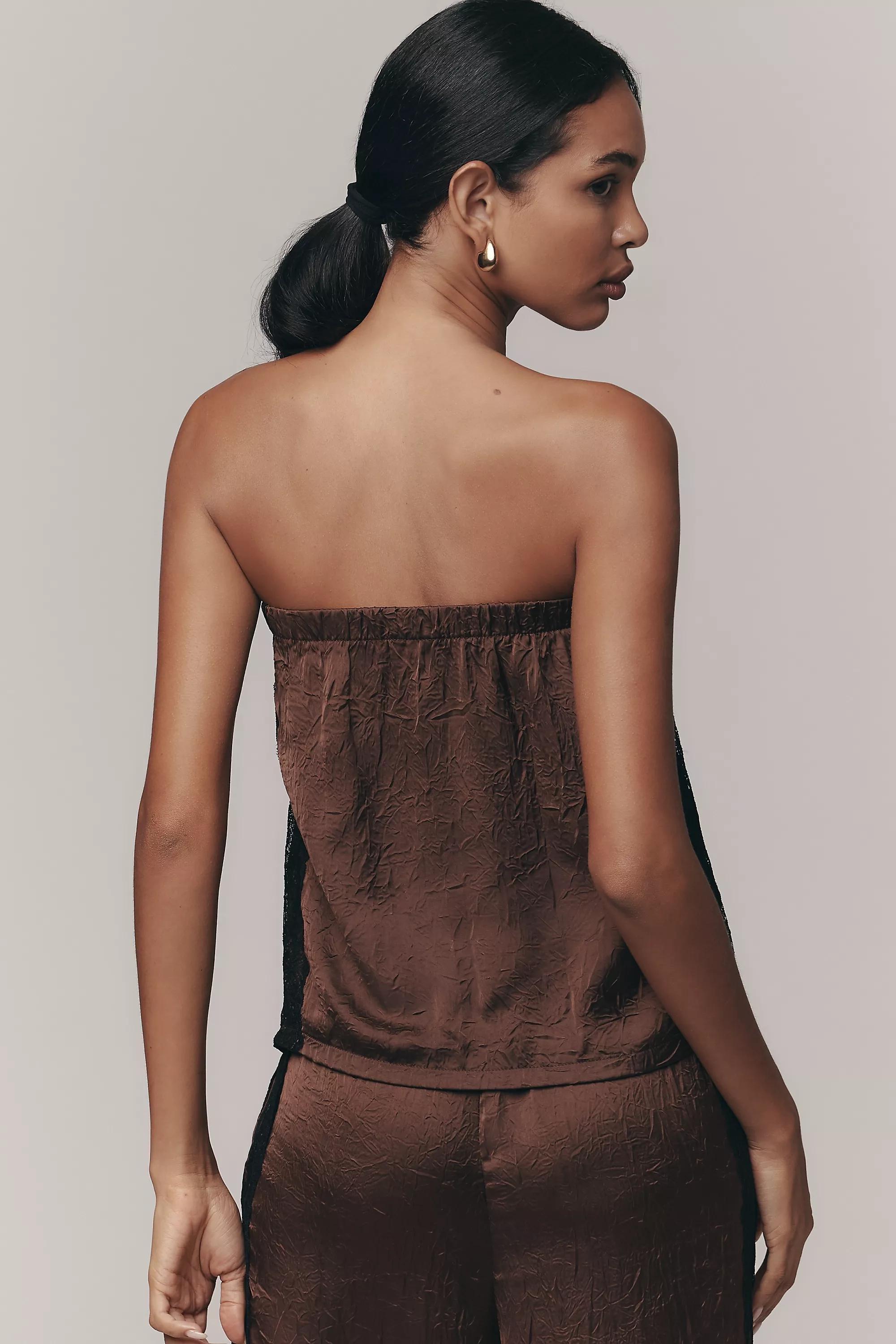 By Anthropologie Strapless Textured Top, Brown, A501_0020, medium