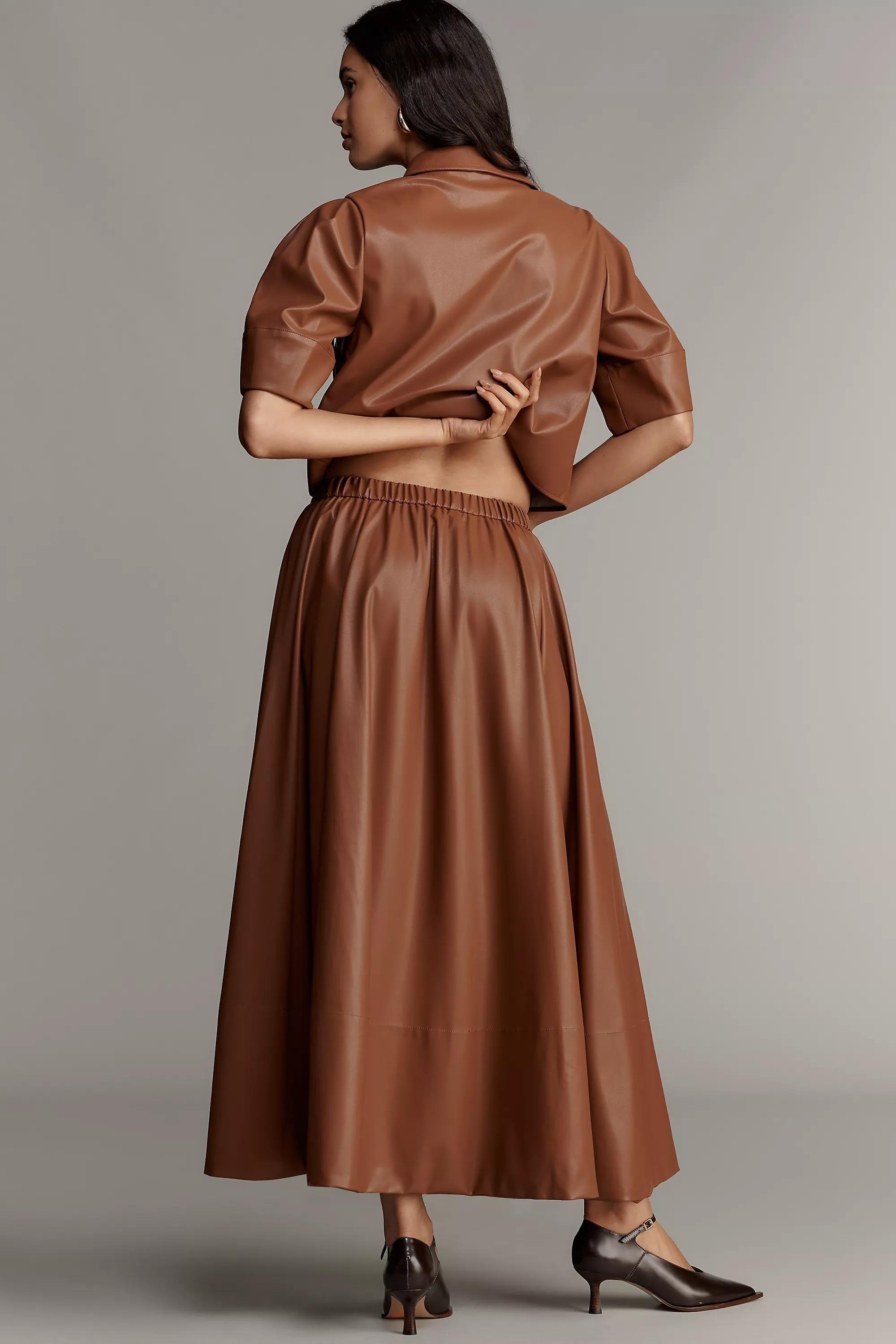 By Maeve Faux-Leather Full Maxi Skirt, Brown, A501_0014, large image number 1