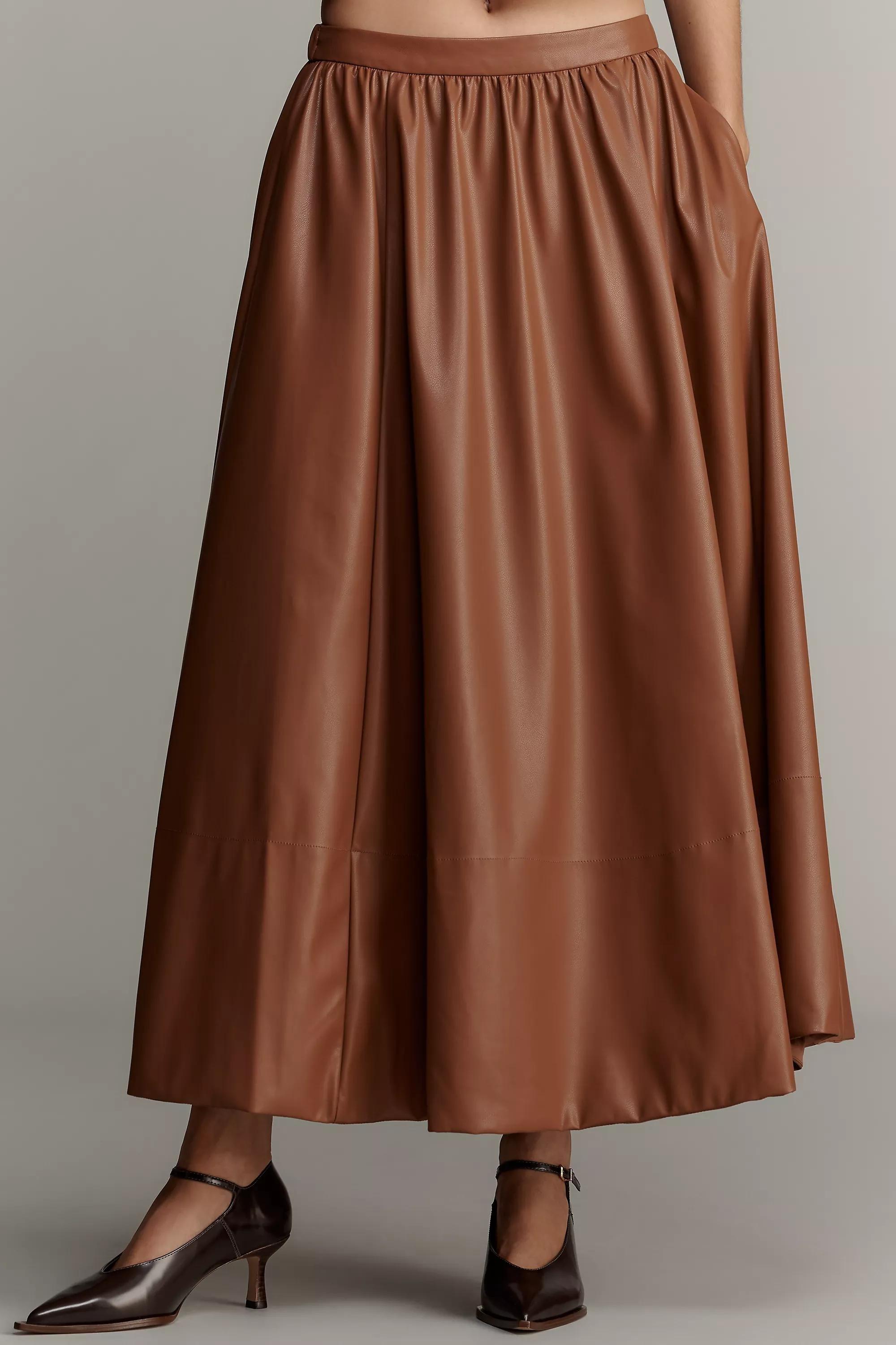 By Maeve Faux-Leather Full Maxi Skirt, Brown, A501_0014, large image number 2