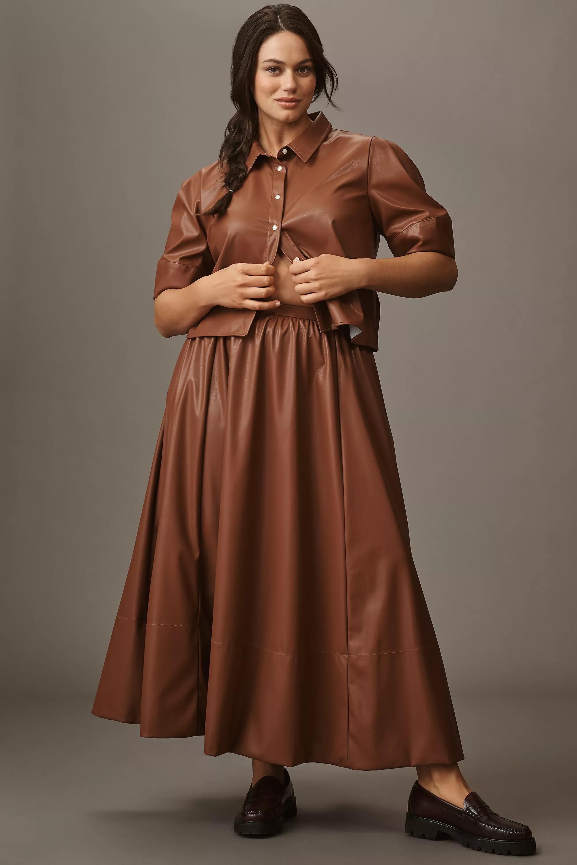 By Maeve Faux-Leather Full Maxi Skirt, Brown, A501_0014, large image number 3