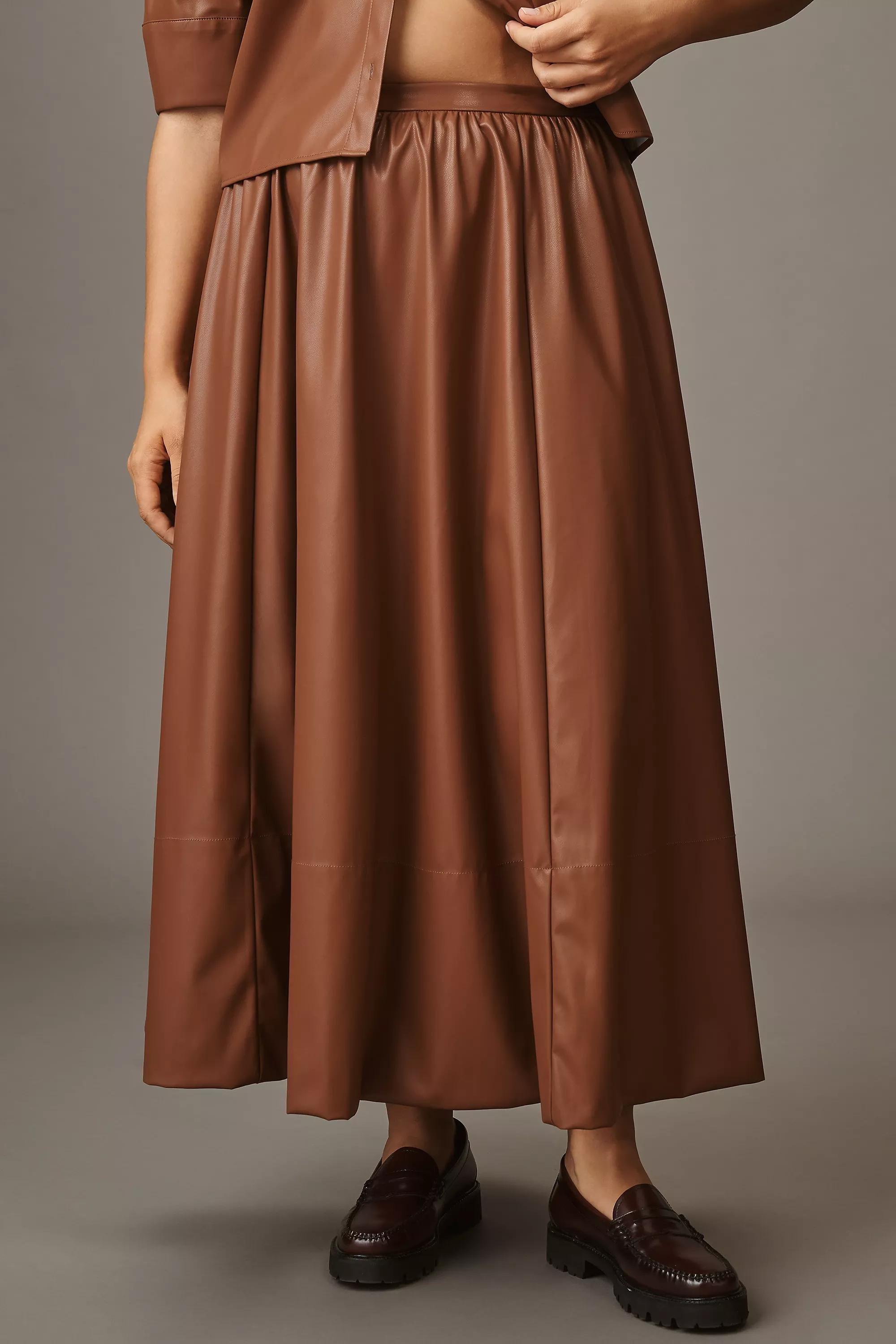 By Maeve Faux-Leather Full Maxi Skirt, Brown, A501_0014, large image number 4