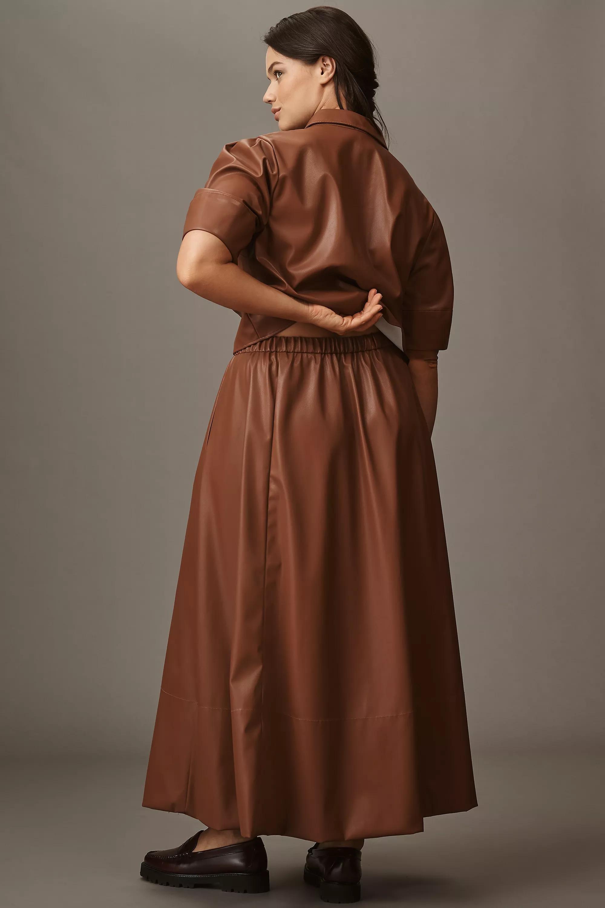 By Maeve Faux-Leather Full Maxi Skirt, Brown, A501_0014, large image number 5