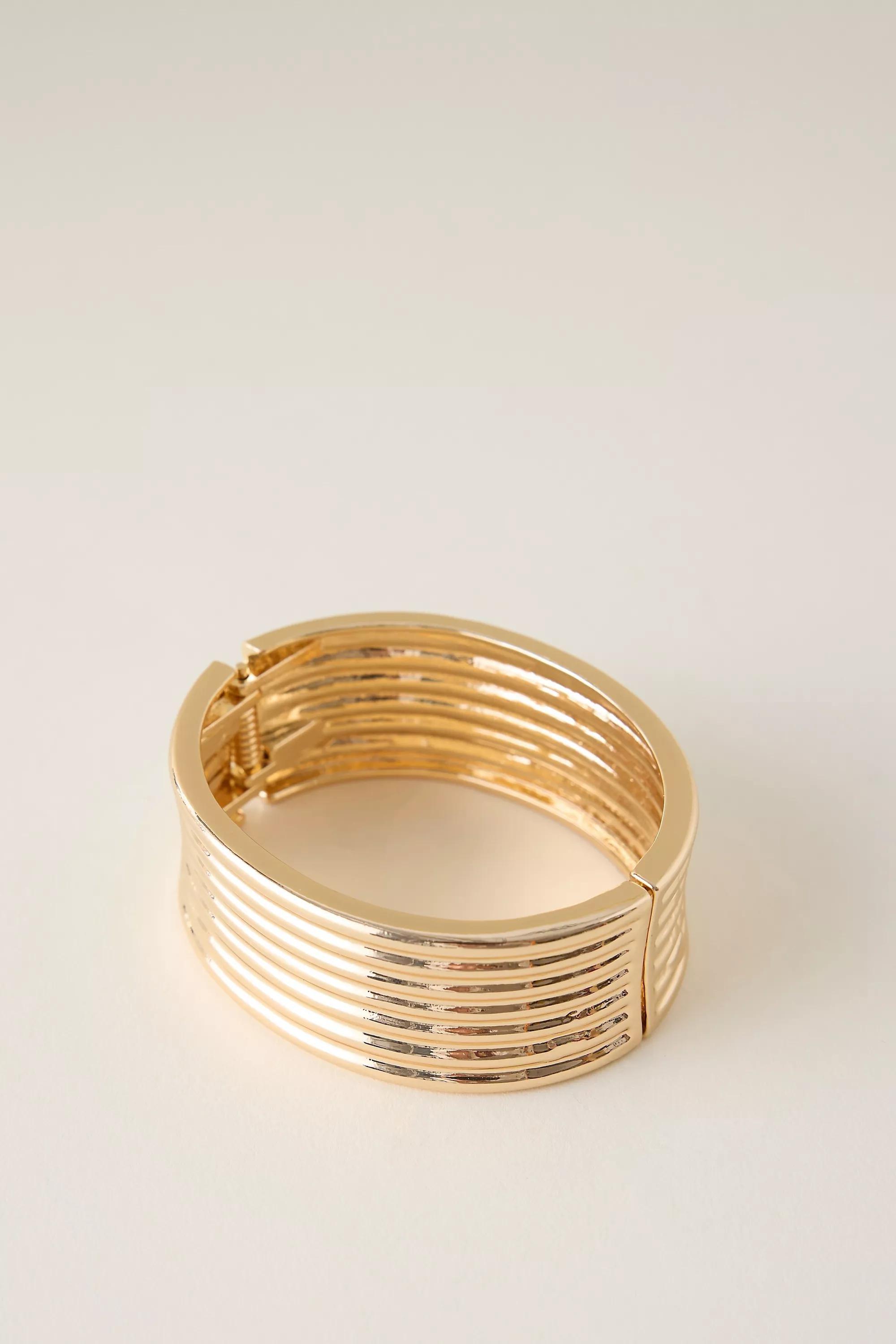 Chunky Ridge Cuff Bracelet, Gold, A501_0070, large image number 0
