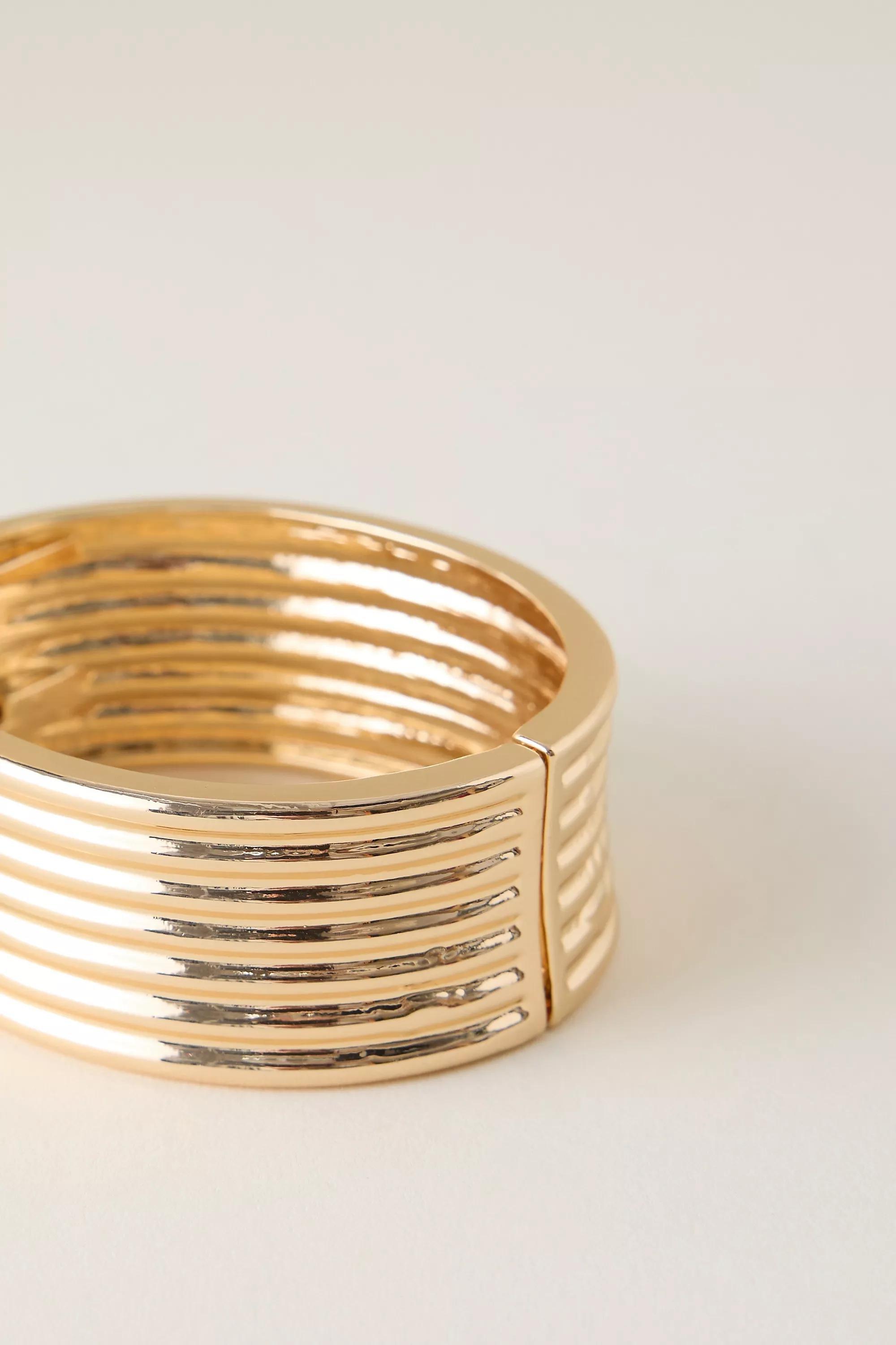 Chunky Ridge Cuff Bracelet, Gold, A501_0070, large image number 3