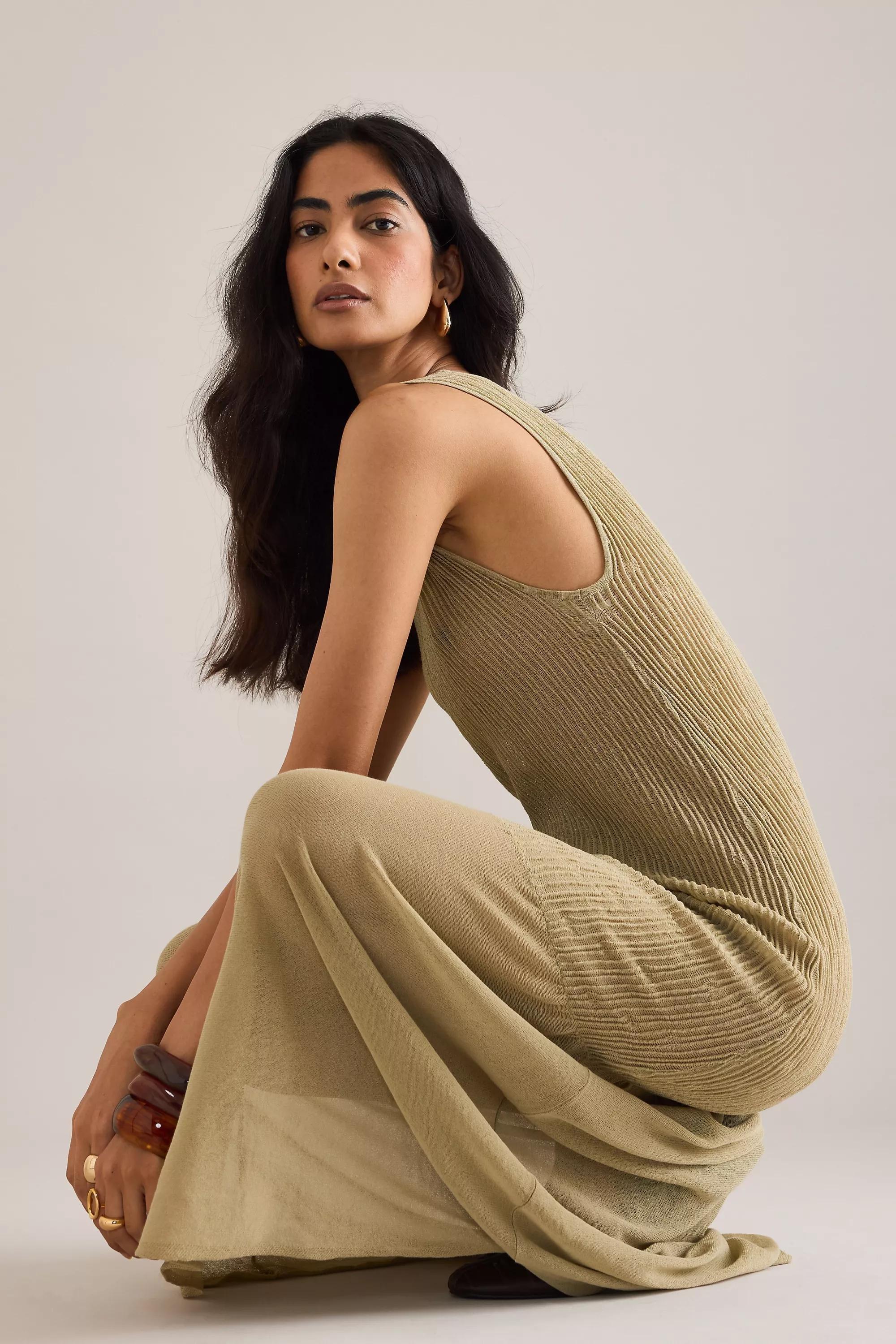 Selected Femme Lea Sleeveless Knit Maxi Dress, Khaki, A501_0035, large image number 4