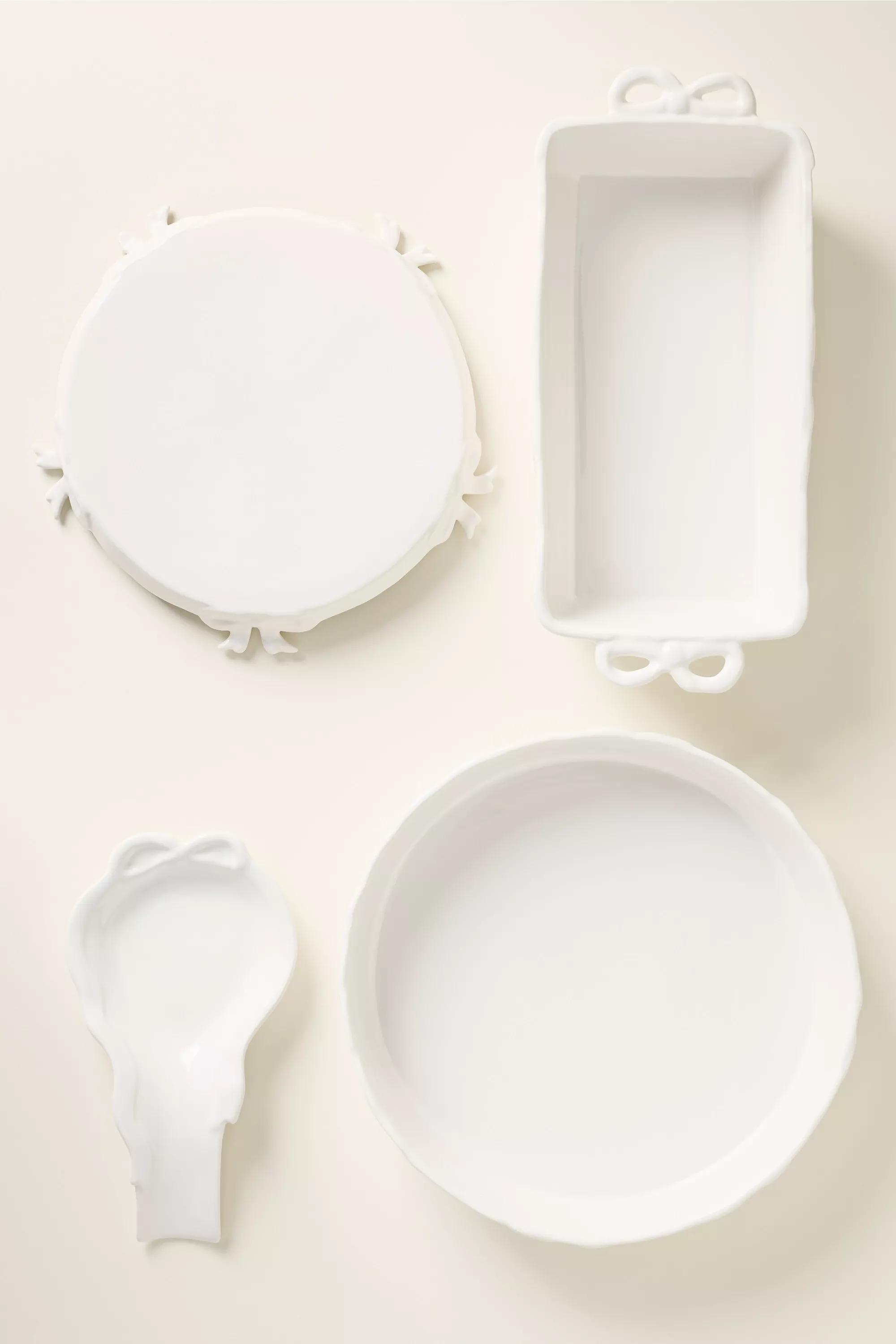 Benedita Bow Stoneware Loaf Pan, White, A501_0010, large image number 1