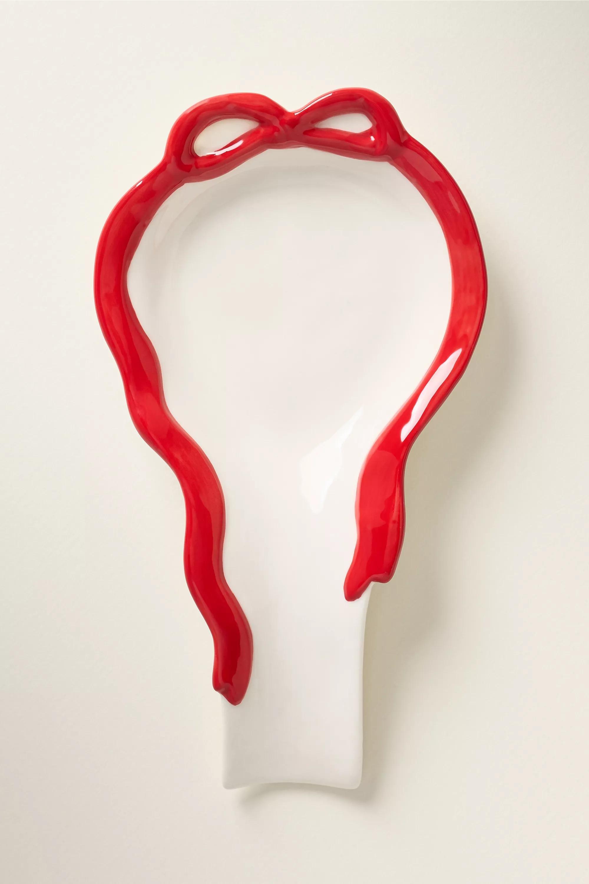 Benedita Bow Stoneware Spoon Rest, Red, A501_0060, large image number 1