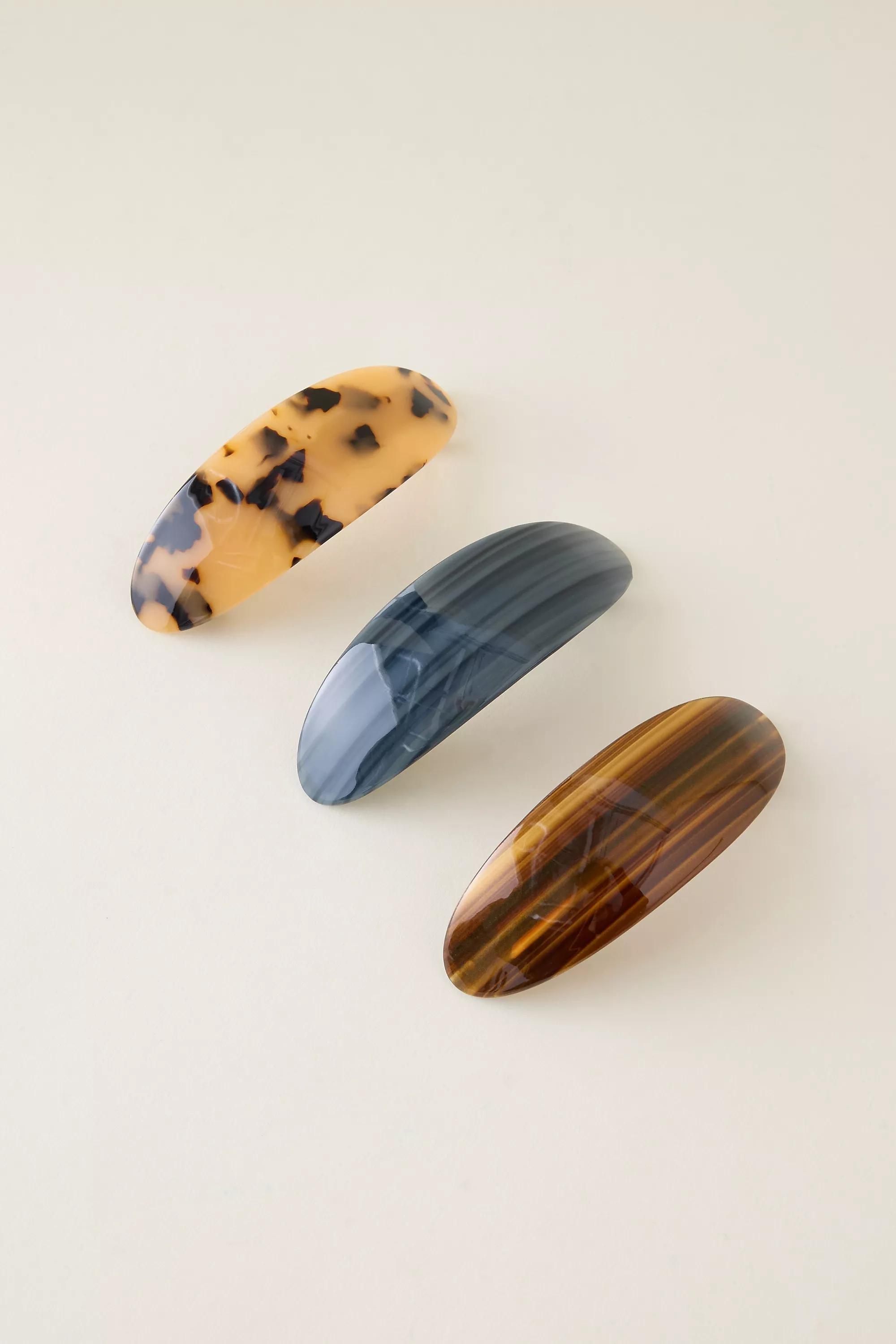 Oval Resin Barrette Hair Clips, Set Of 3, Multicolour, A501_0020, medium