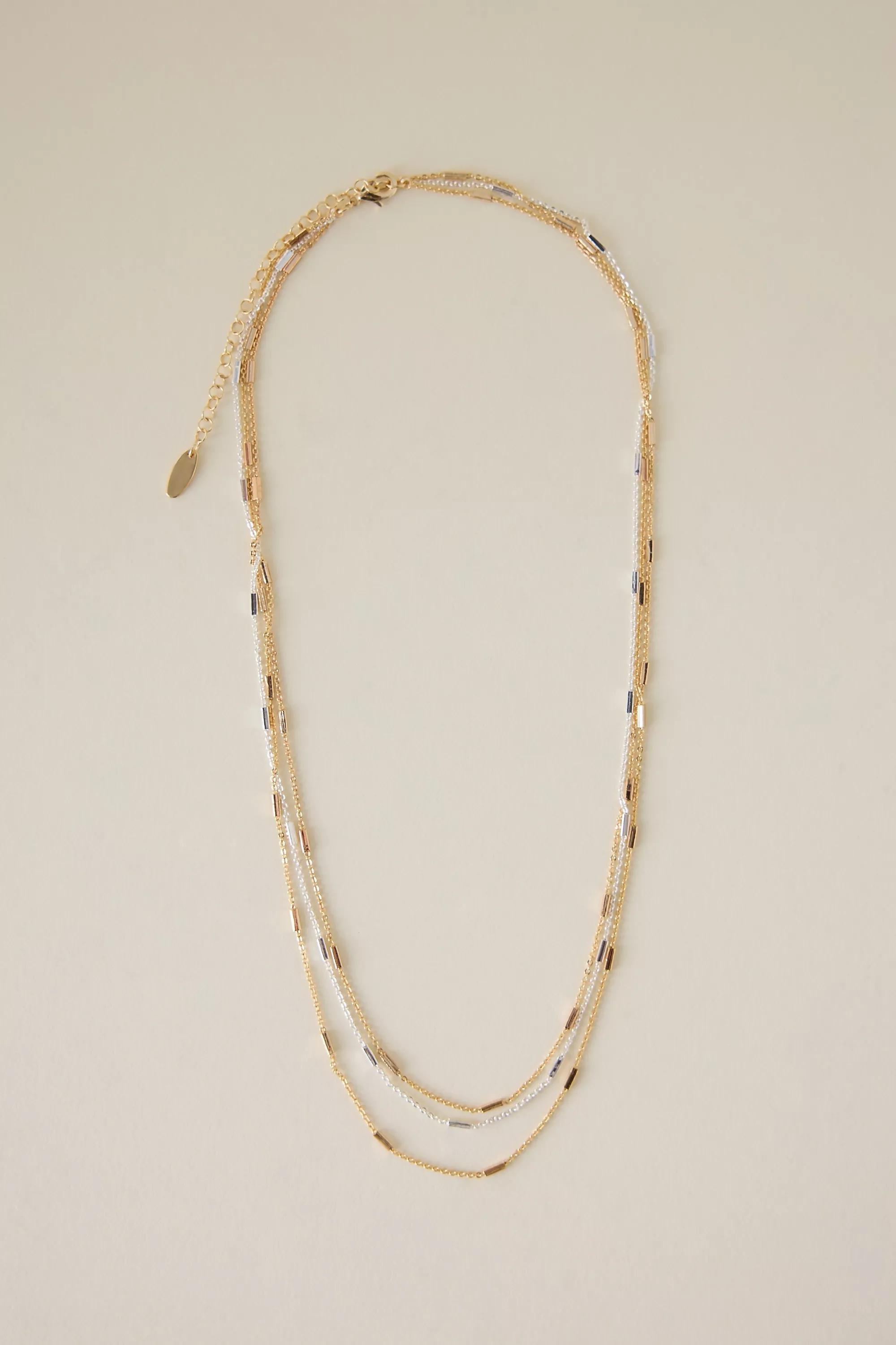 Mixed Metal Triple-Layered Necklace, Multicolour, , medium