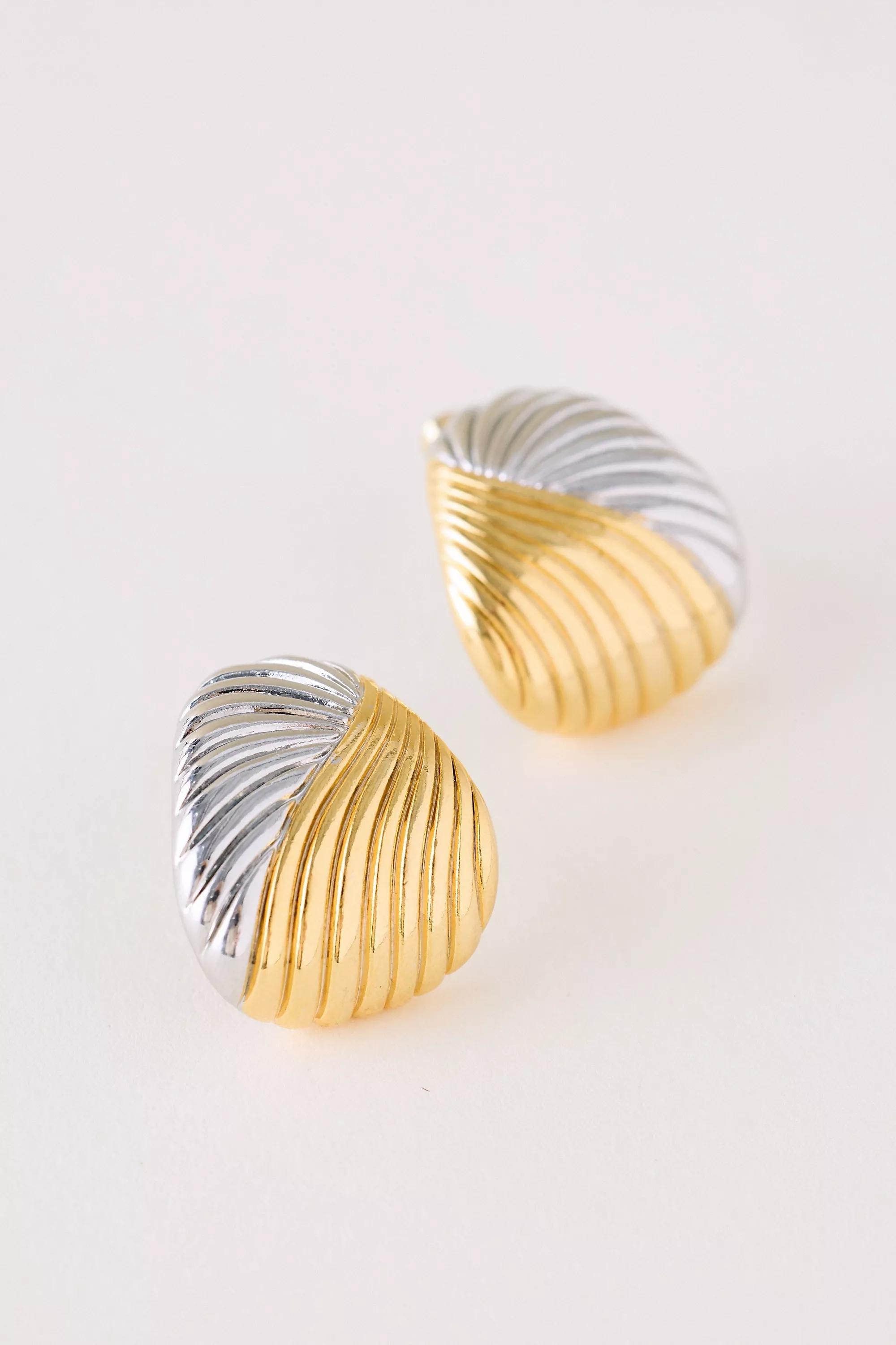 Mixed Metal Oversized Post Earrings,, A501_0000, large image number 0