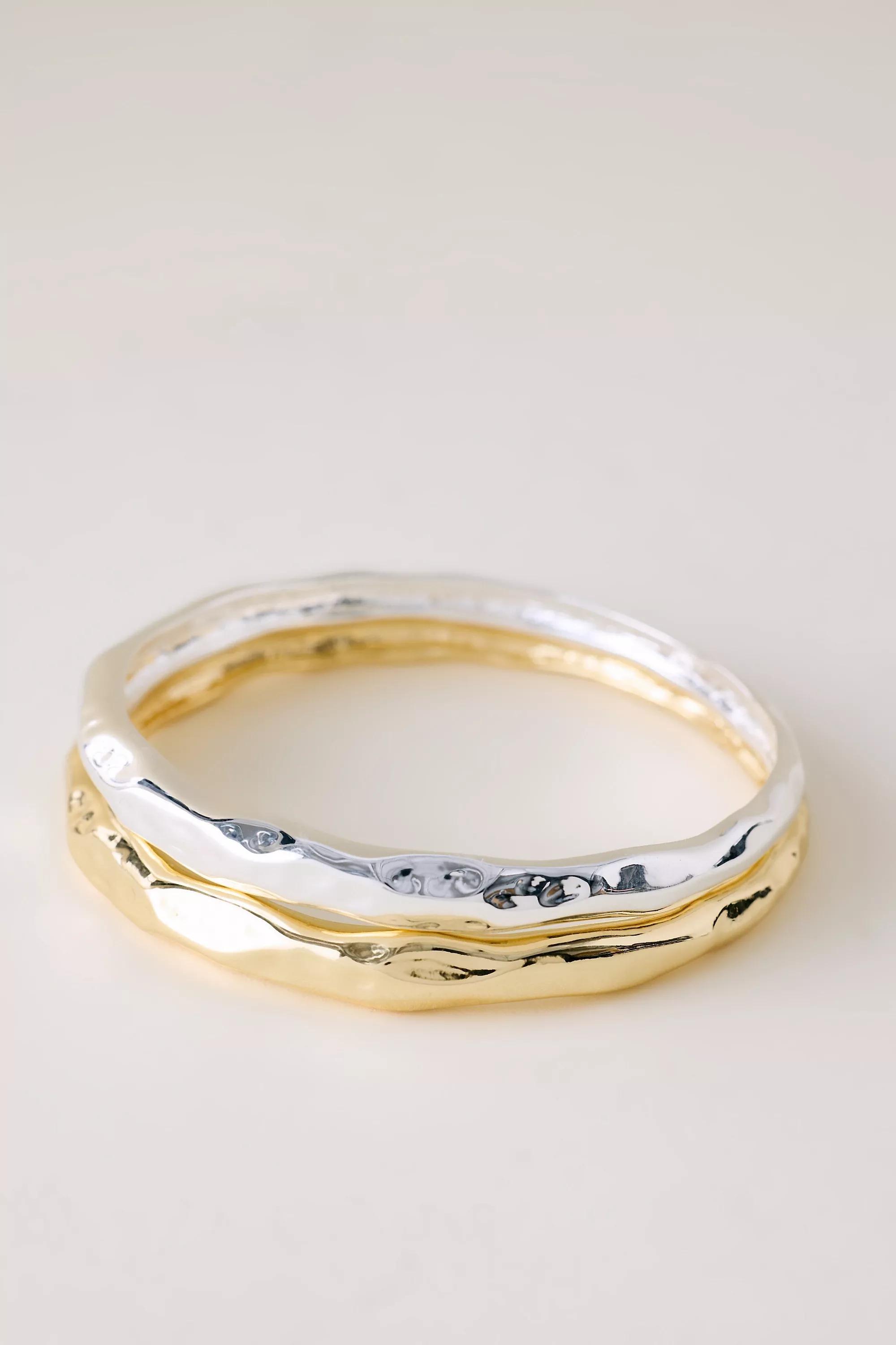 Mixed Metal Bangle Bracelets, Set Of 2, Multicolour, A501_0000, large image number 1