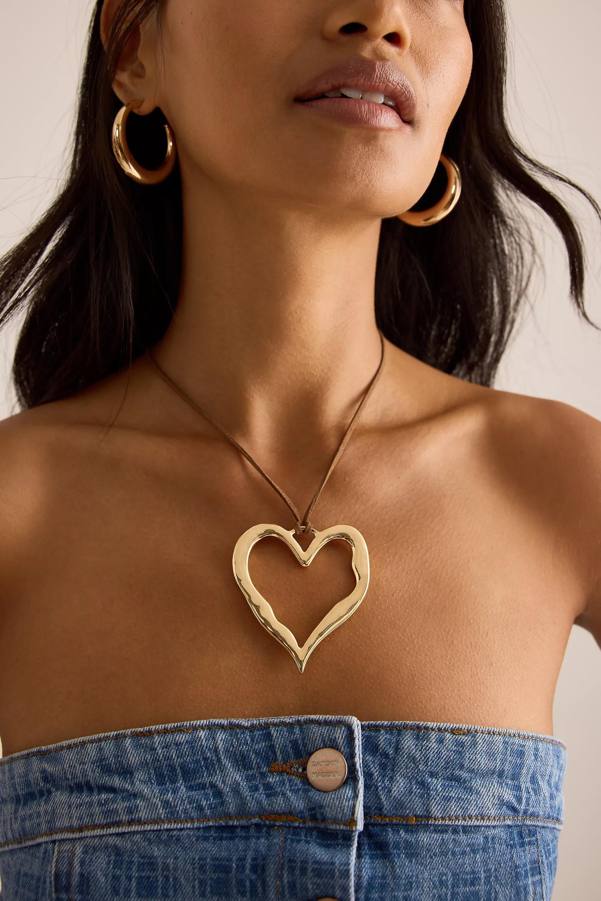Heart Pendant Cord Necklace, Gold, A501_0070, large image number 0
