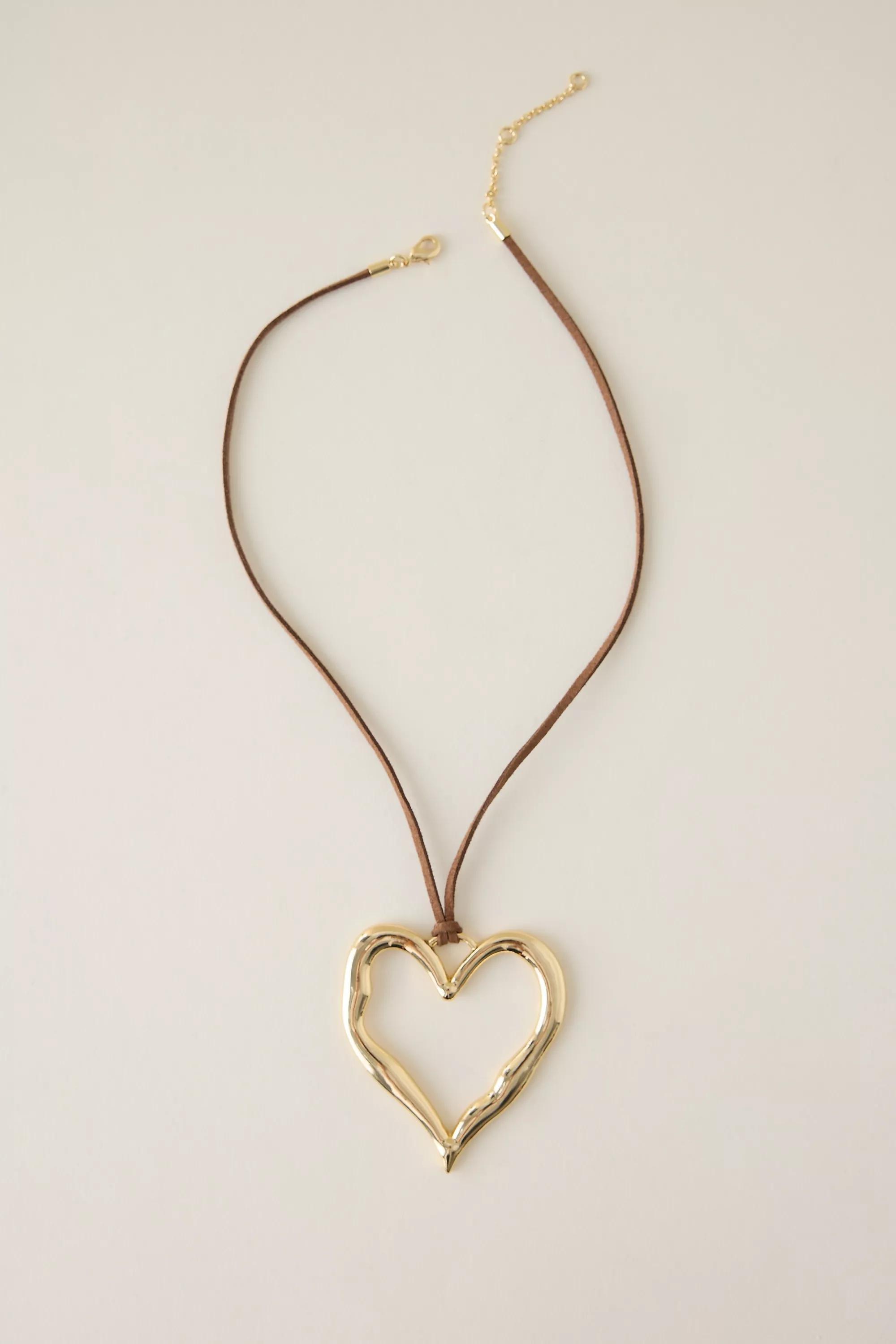 Heart Pendant Cord Necklace, Gold, A501_0070, large image number 1
