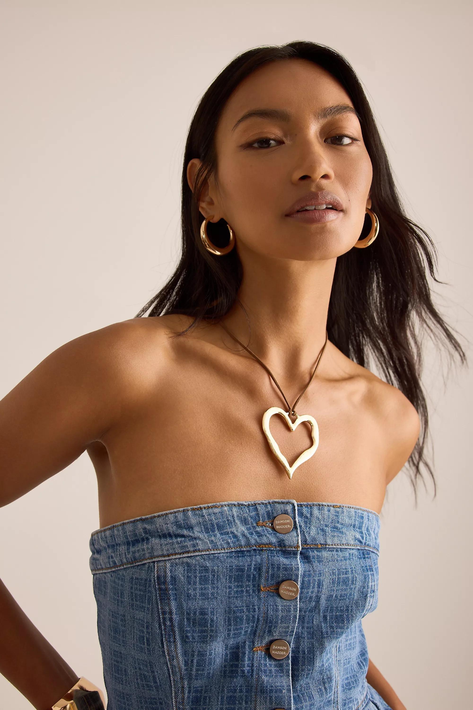 Heart Pendant Cord Necklace, Gold, A501_0070, large image number 2