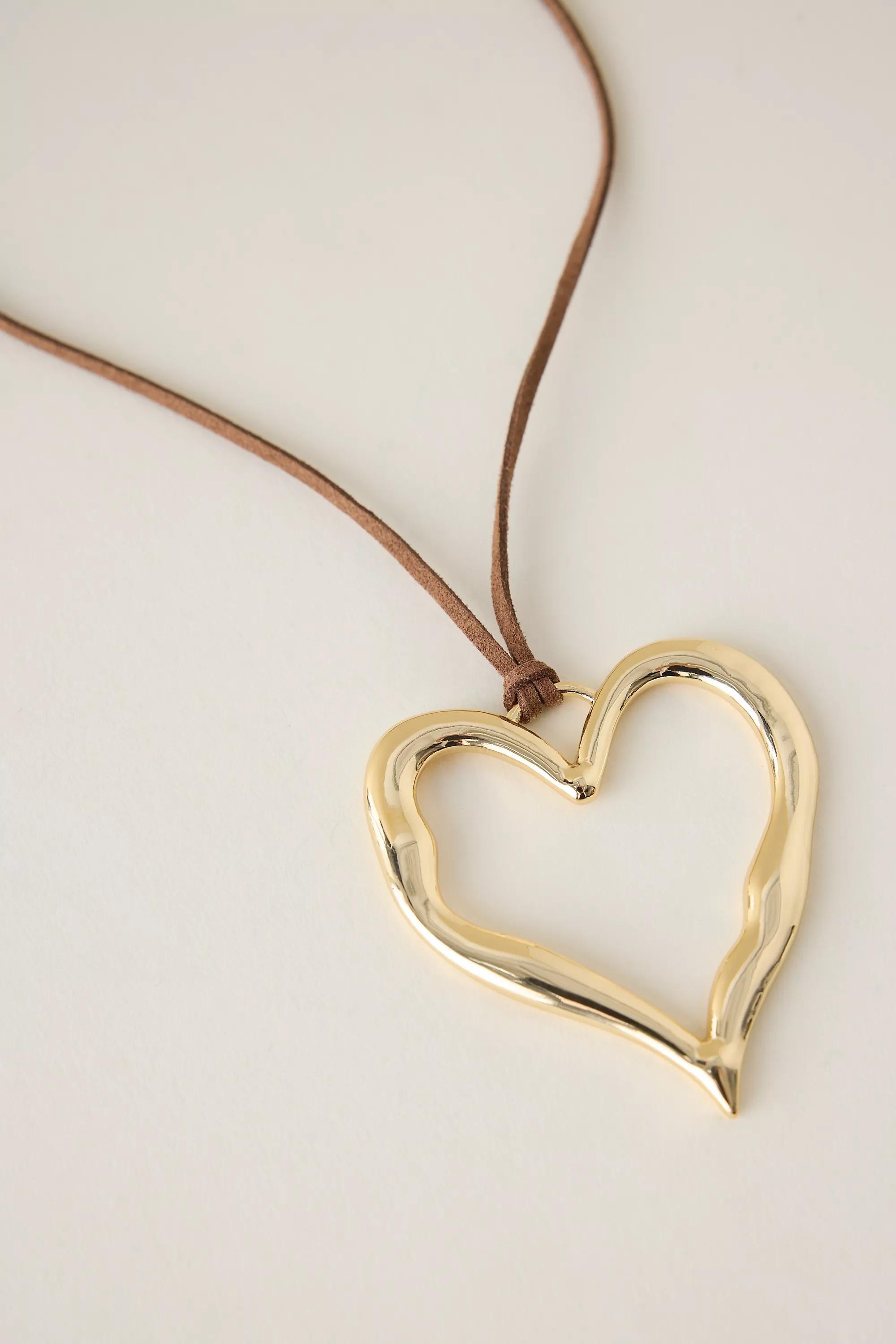 Heart Pendant Cord Necklace, Gold, A501_0070, large image number 4
