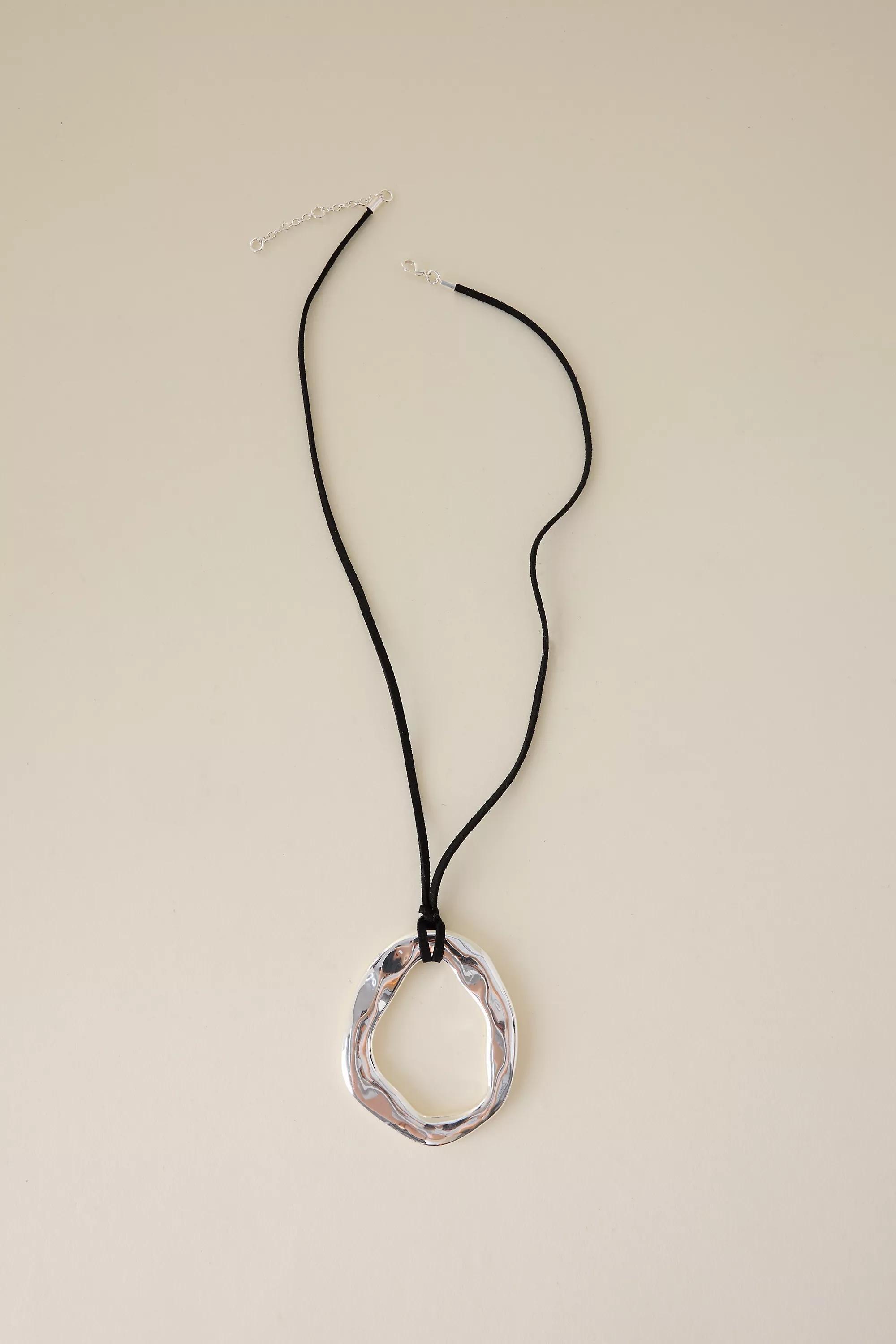 Oversized Circle Pendant Cord Necklace, Silver, A501_0007, large image number 1