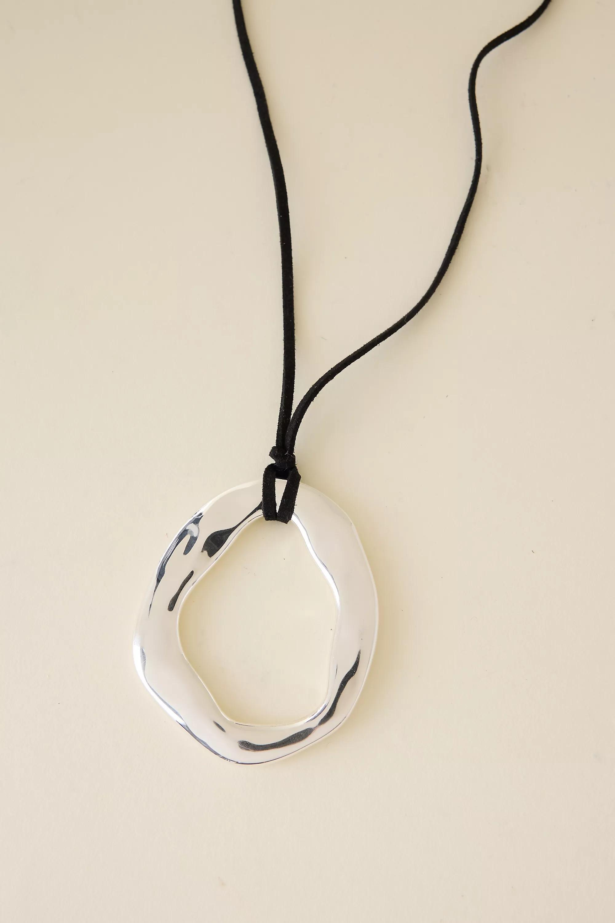 Oversized Circle Pendant Cord Necklace, Silver, A501_0007, large image number 2