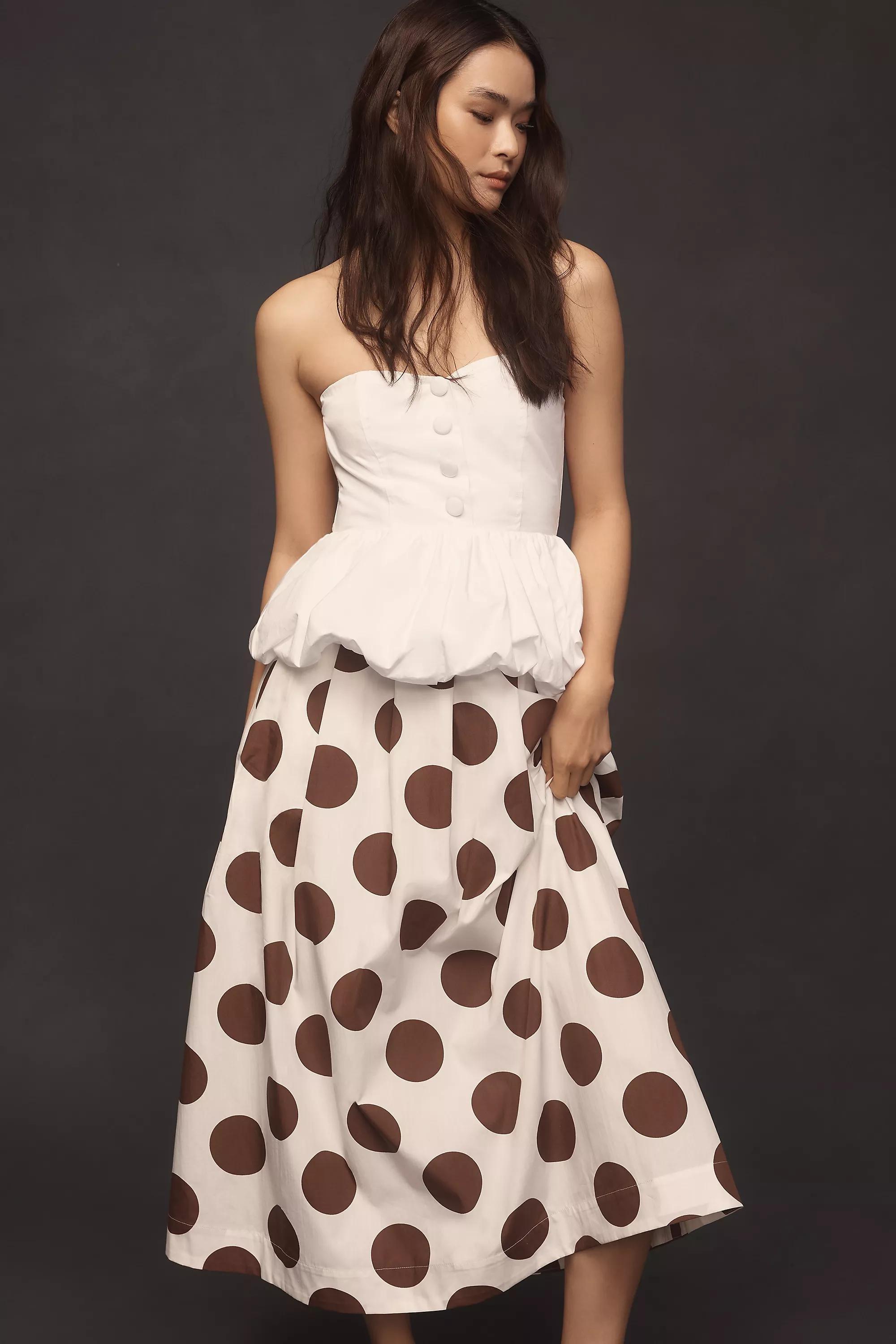By Maeve Cotton Poplin Pleated Midi Skirt, Brown, , large image number 0