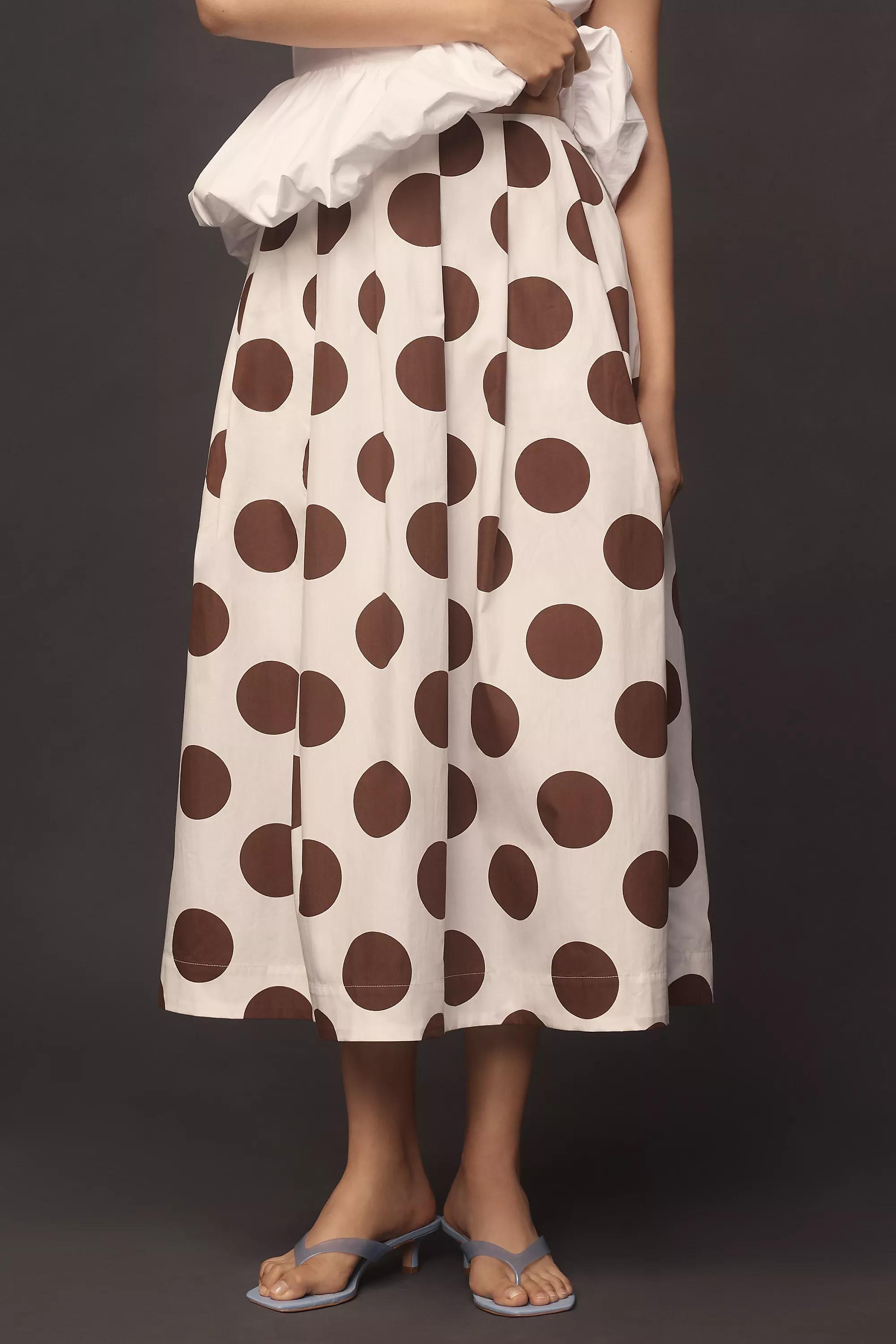 By Maeve Cotton Poplin Pleated Midi Skirt, Brown, , large image number 1