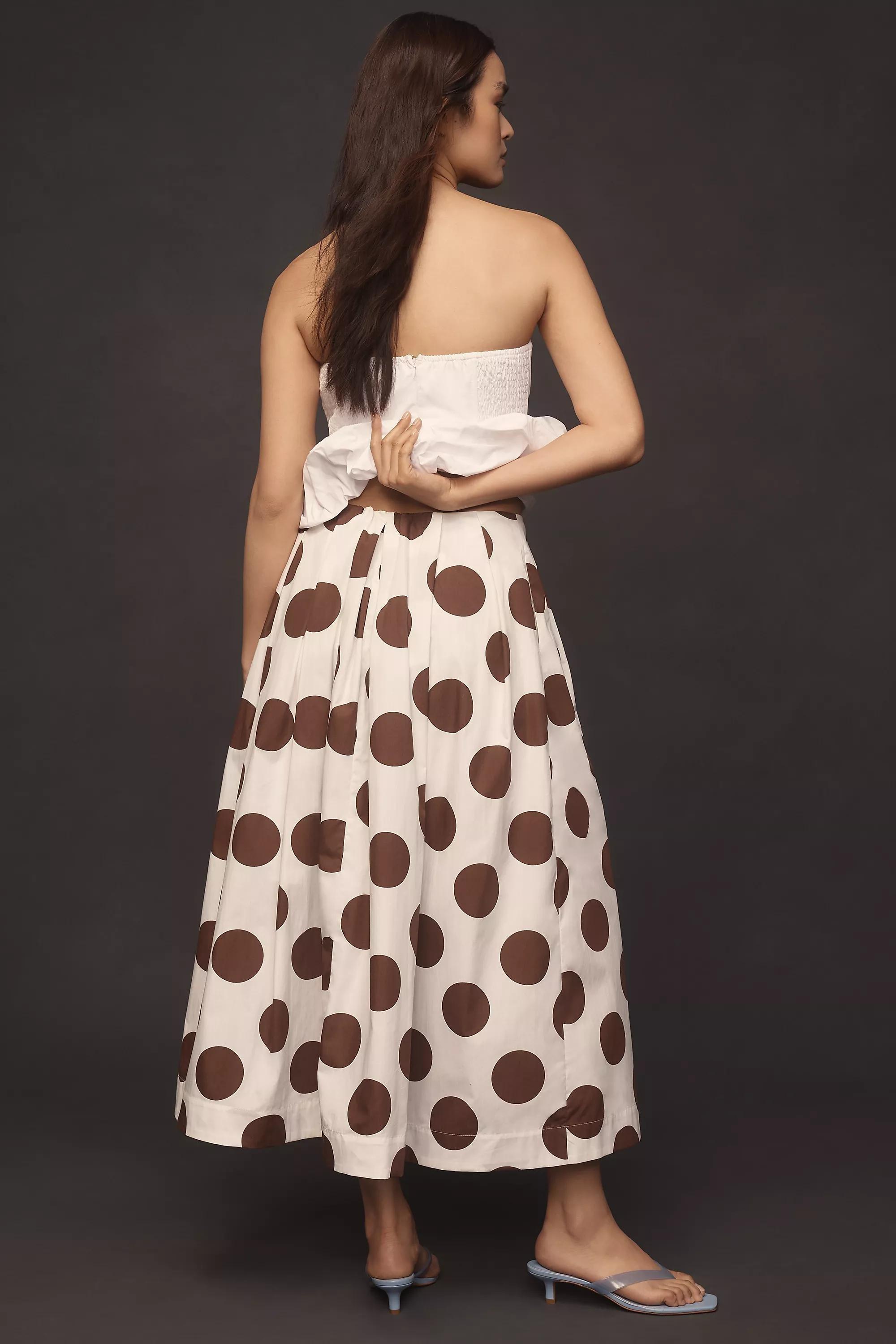 By Maeve Cotton Poplin Pleated Midi Skirt, Brown, , large image number 3