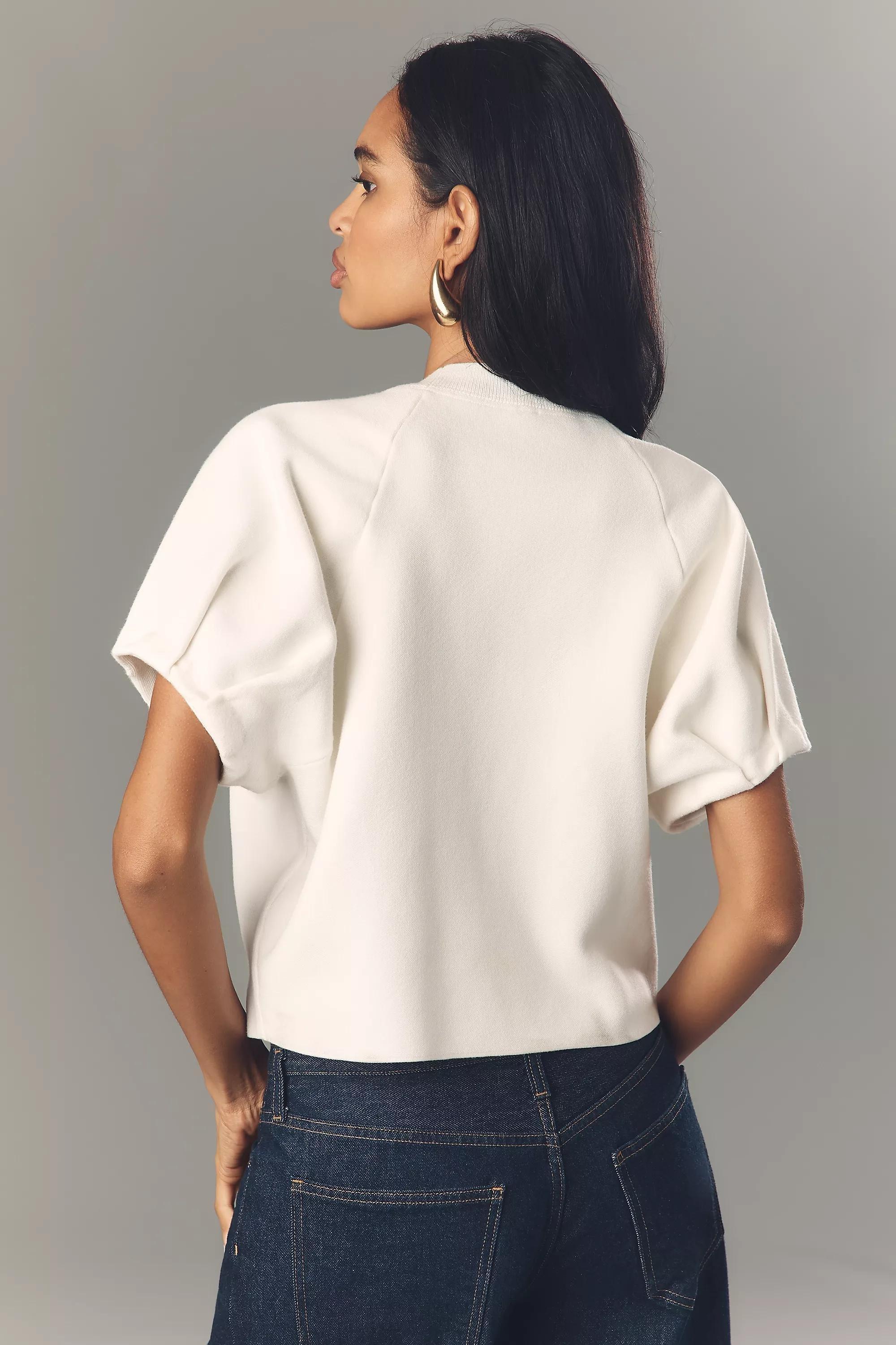 By Anthropologie Crew-Neck Knitted T-Shirt, White, , large image number 1