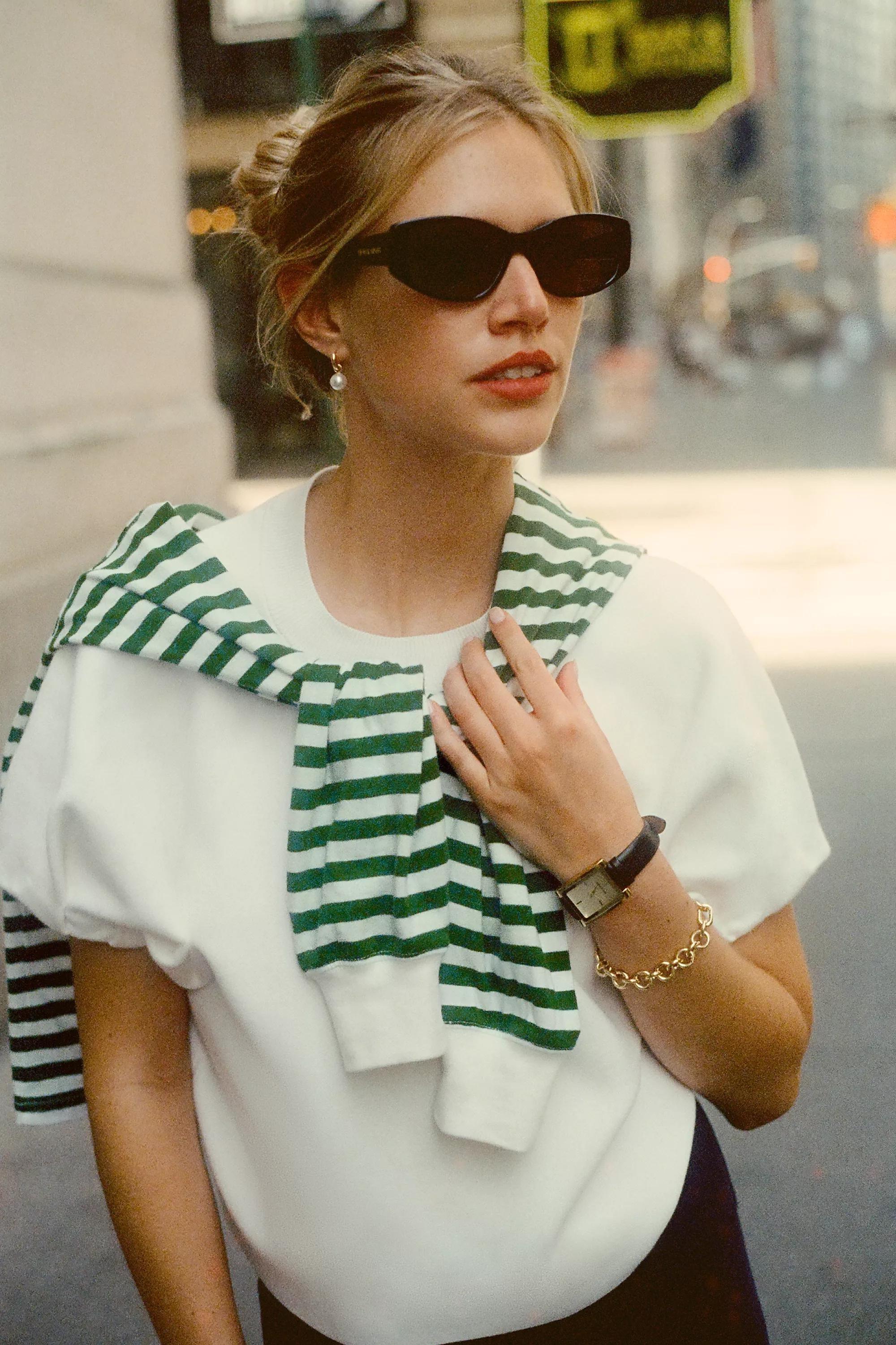 By Anthropologie Crew-Neck Knitted T-Shirt, White, A501_0011, large image number 3