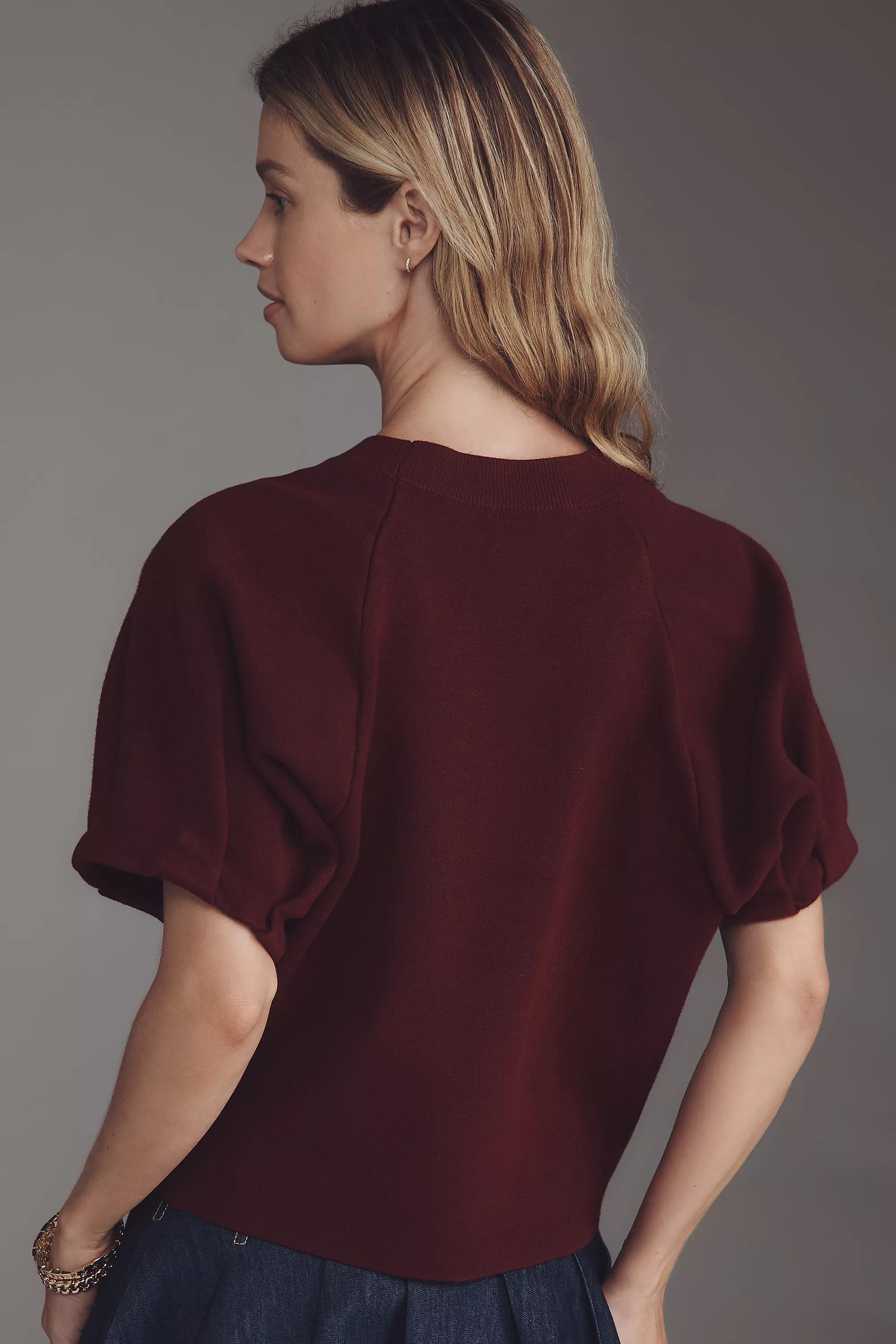 By Anthropologie Crew-Neck Knitted T-Shirt, Burgundy, , large image number 1