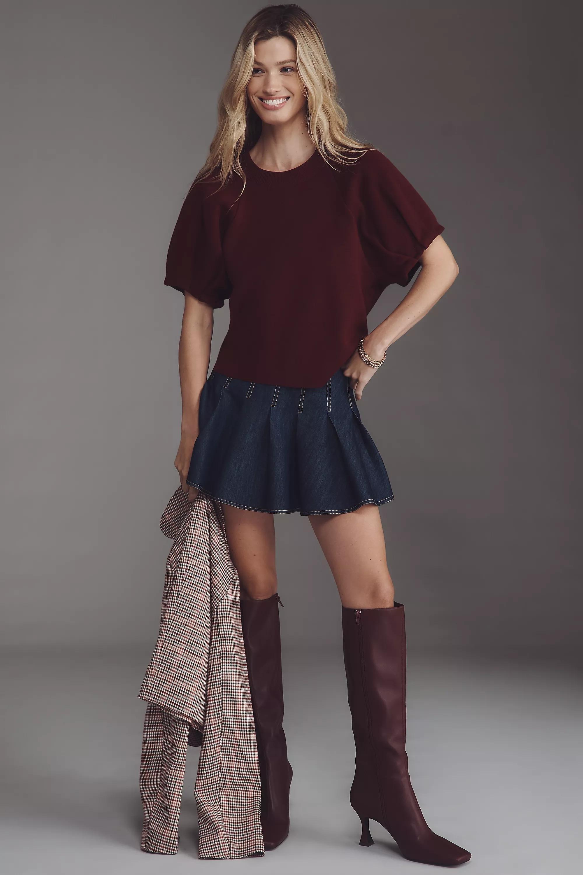 By Anthropologie Crew-Neck Knitted T-Shirt, Burgundy, , large image number 2