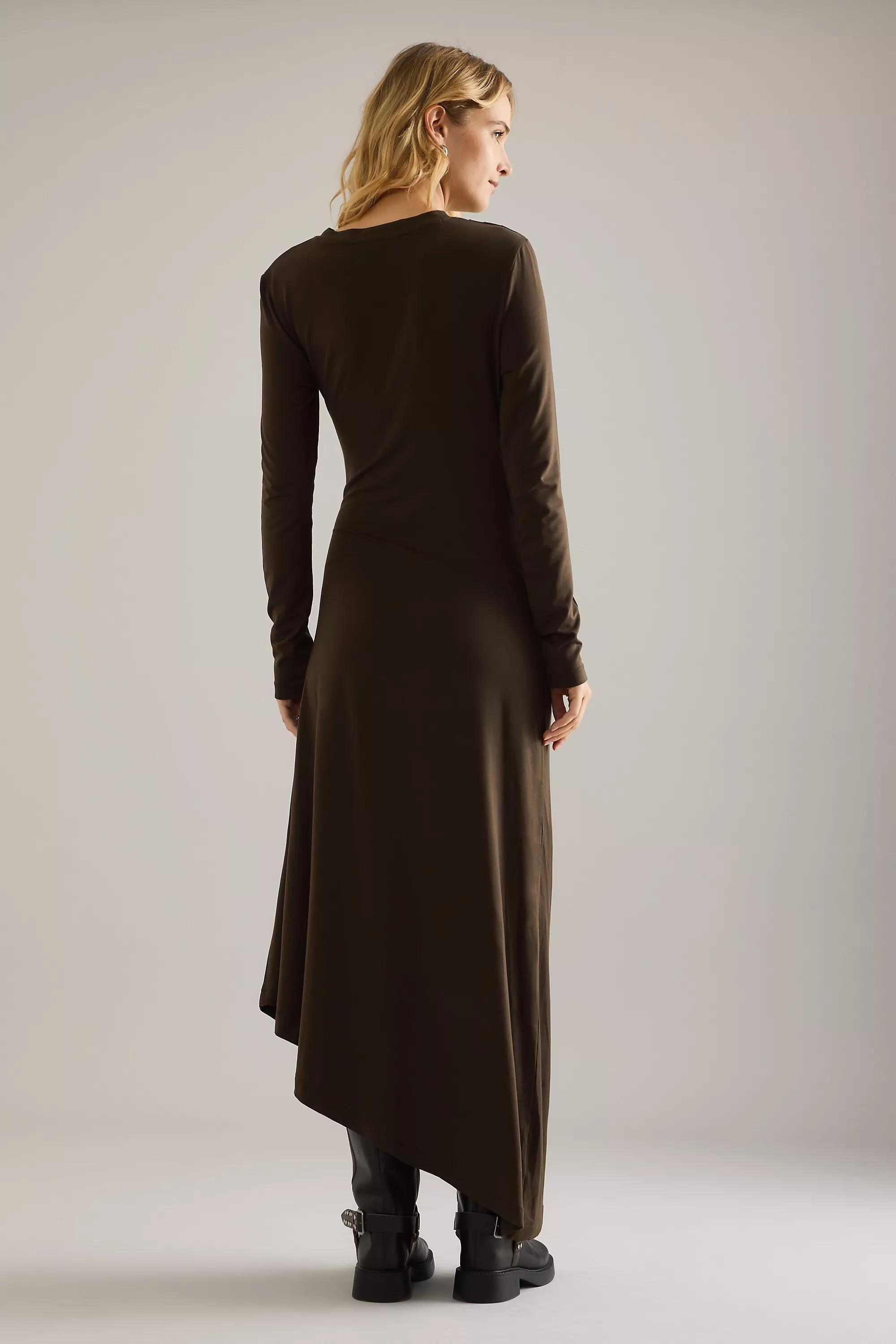 Selected Ilina Draped Asymmetric Maxi Dress, Brown, Brown, large image number 1