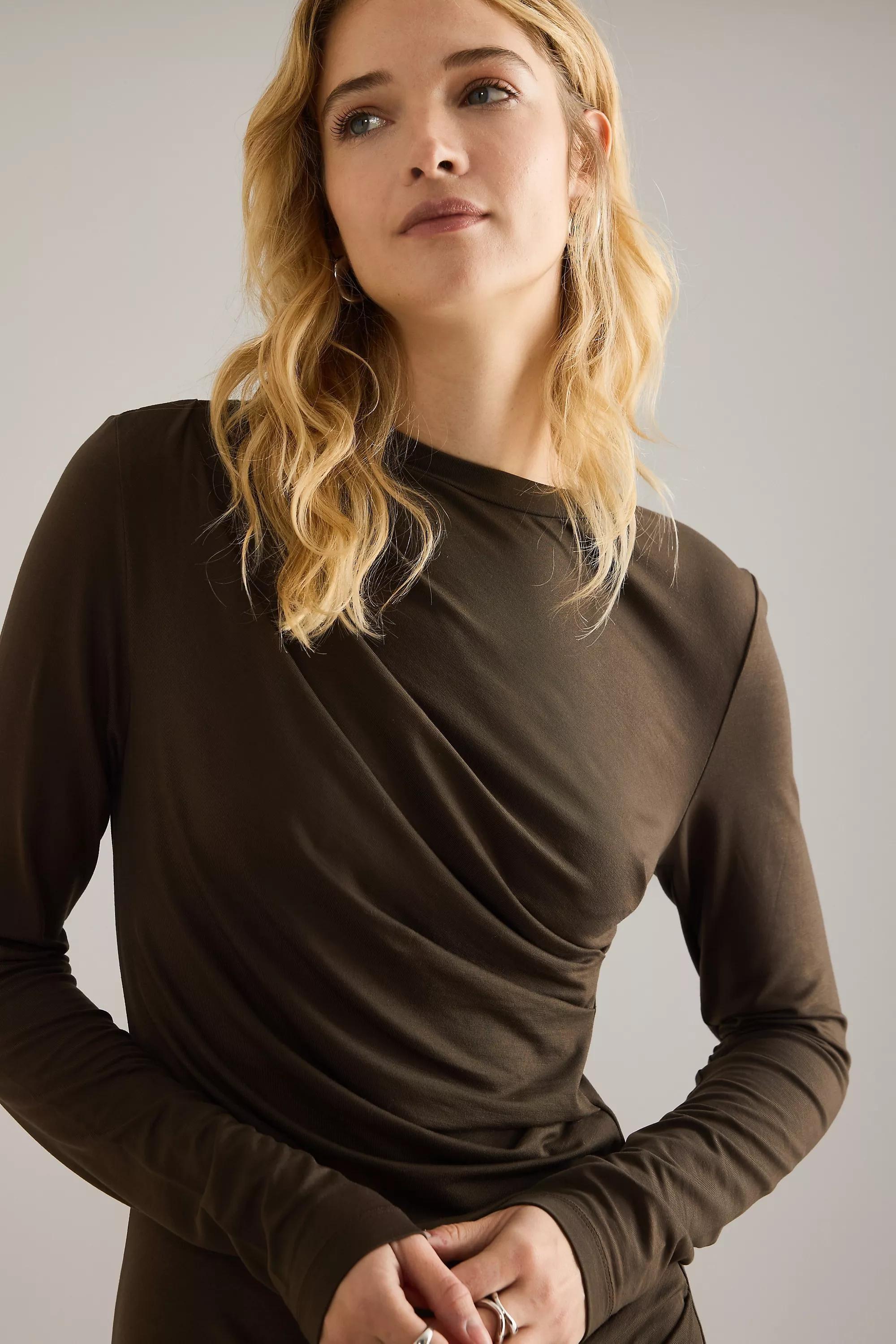 Selected Ilina Draped Asymmetric Maxi Dress, Brown, Brown, large image number 2